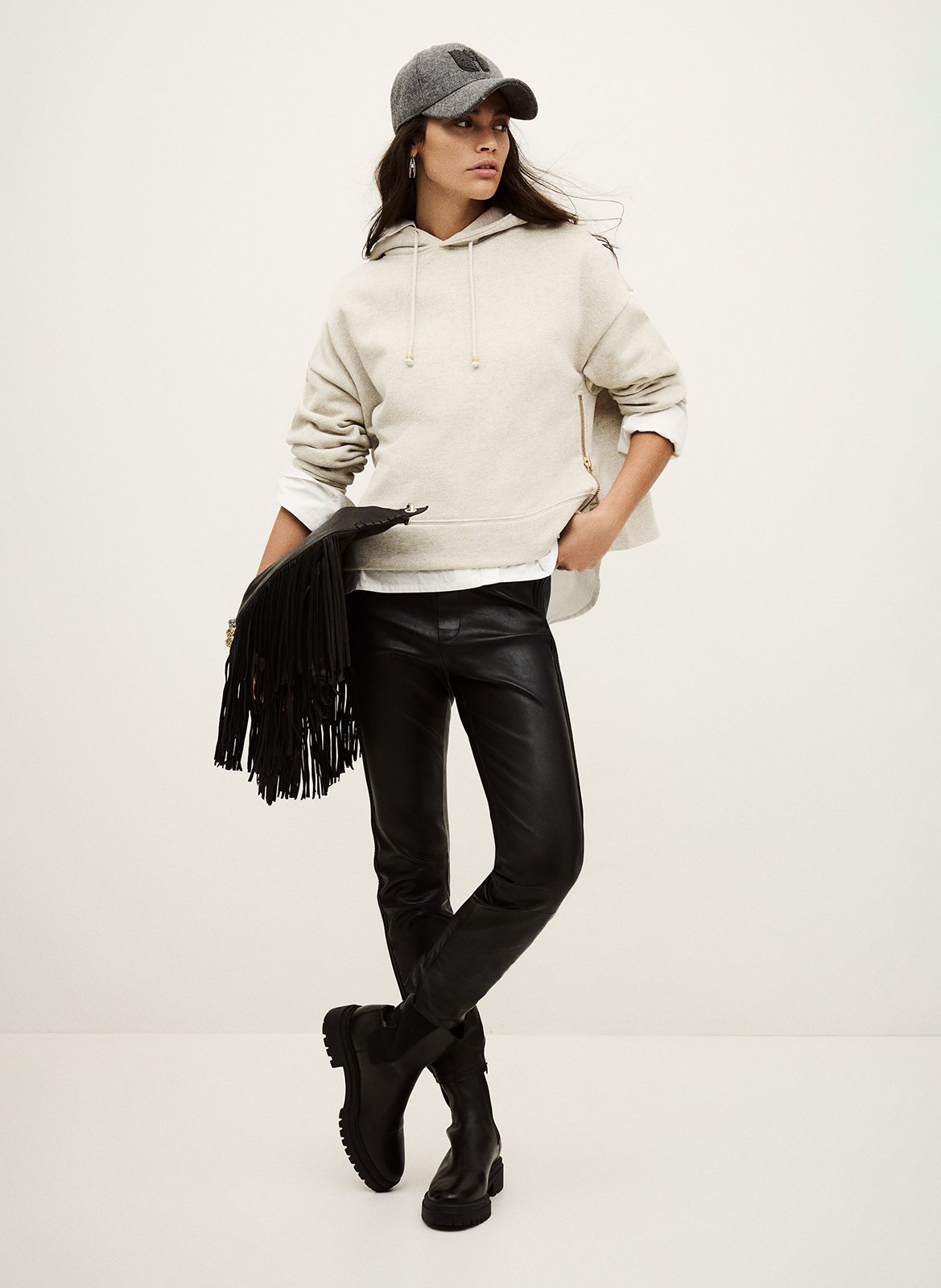 Sweat oversize à capuche en coton mélangé BA&SH Beige