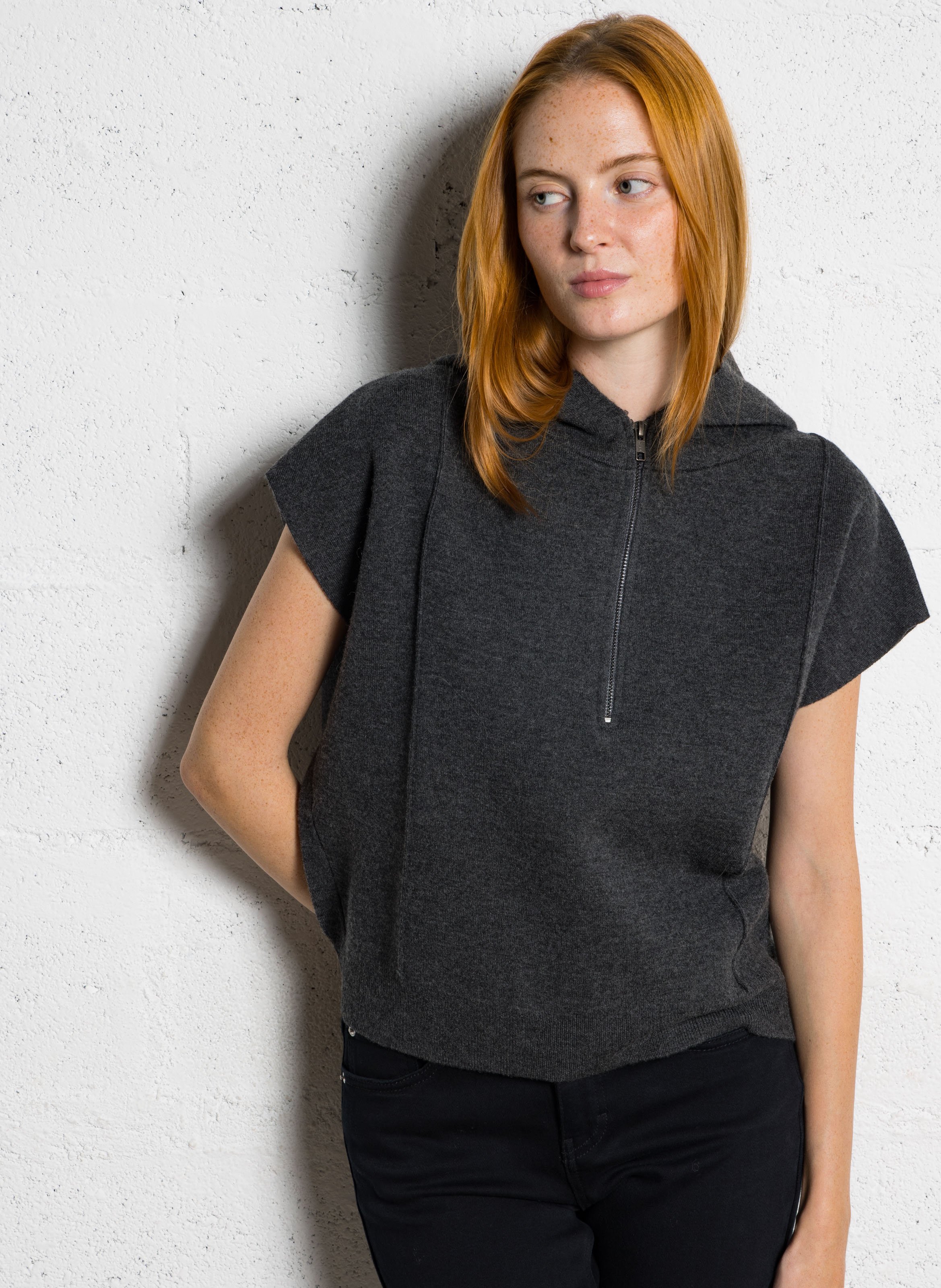 Straight round neck wool blend jacket MAISON 123 Grey