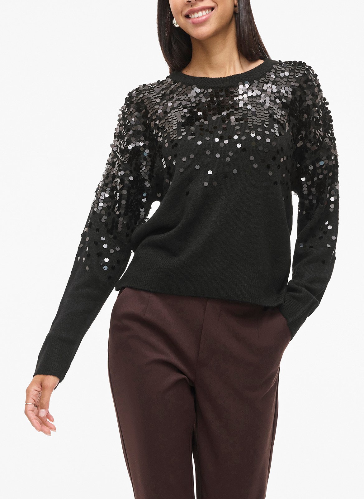 Pull col rond à sequins VILA Noir