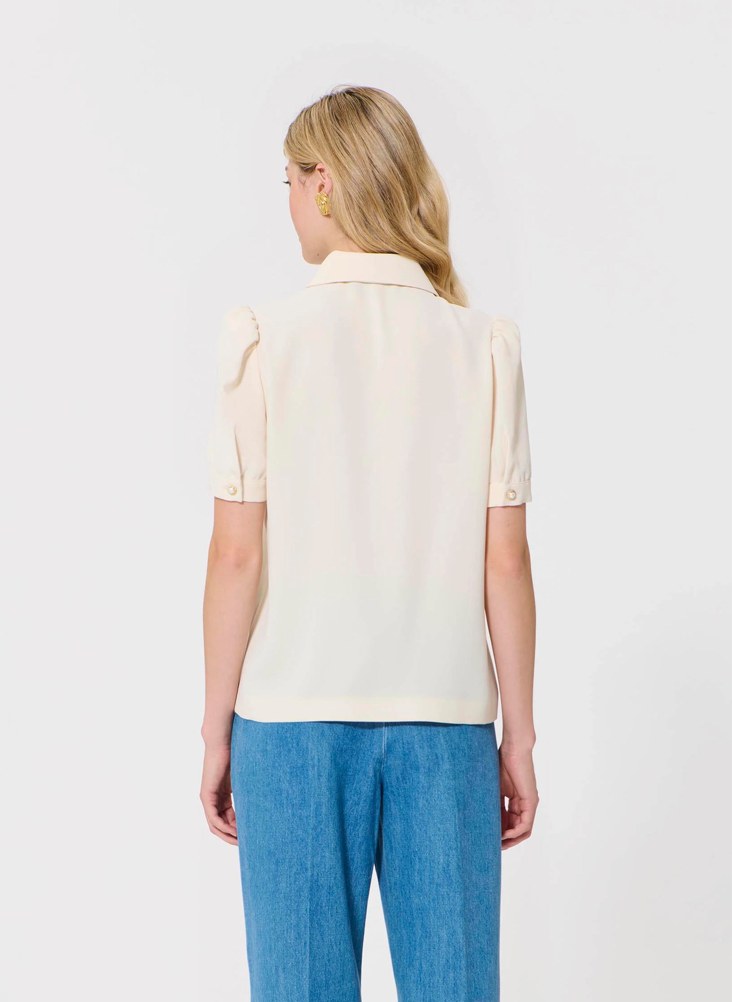 Short-sleeved polo with jewel buttons TARA JARMON Beige