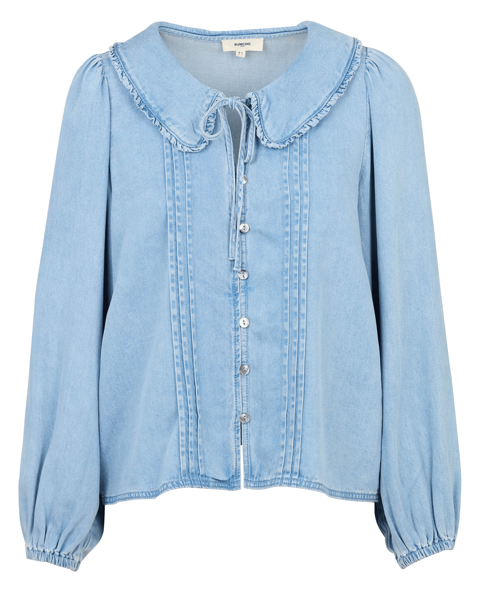 Blouse col lavallière en denim SUNCOO Bleu