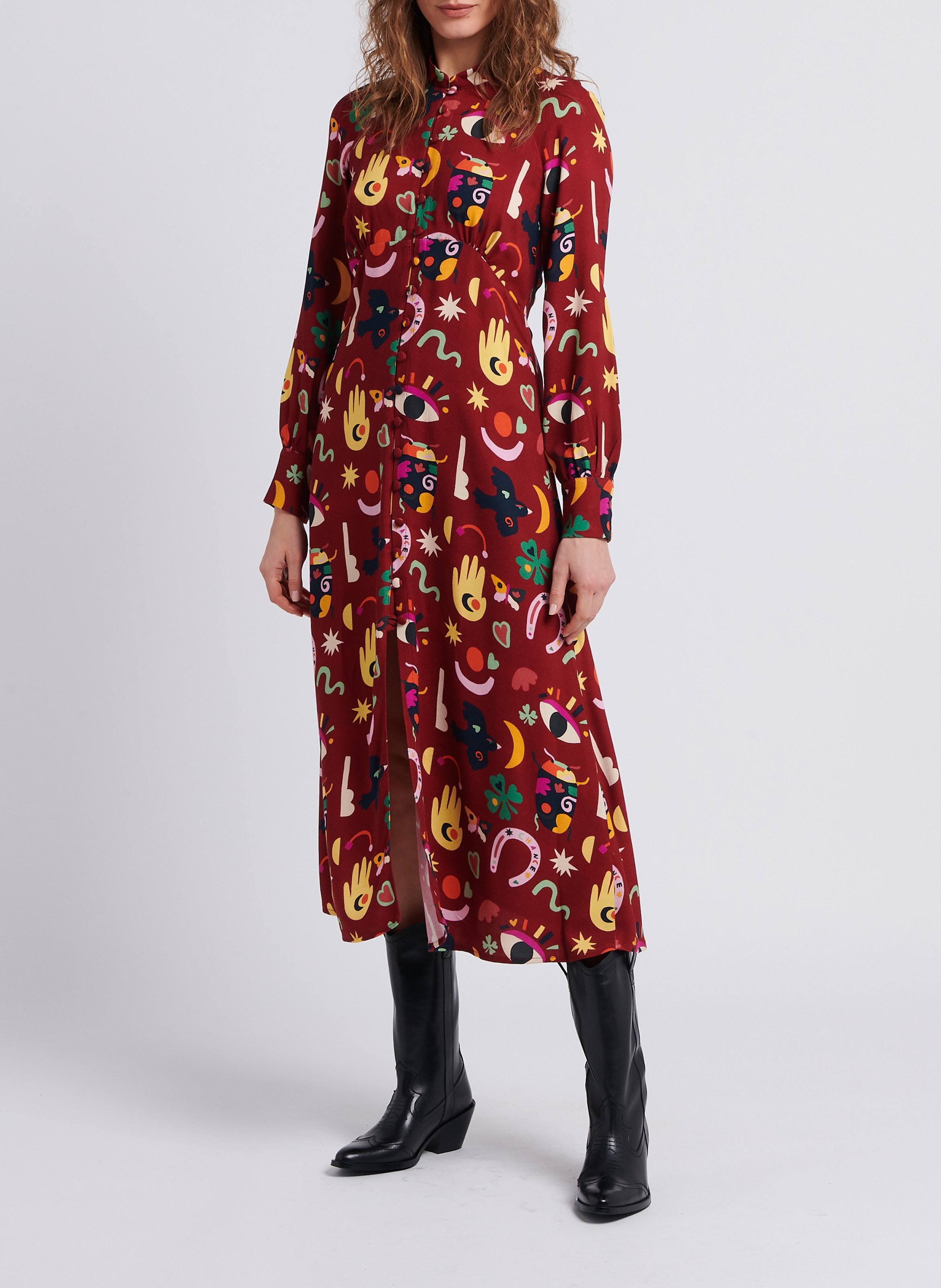 Robe longue col rond imprimée  SOI PARIS Rouge