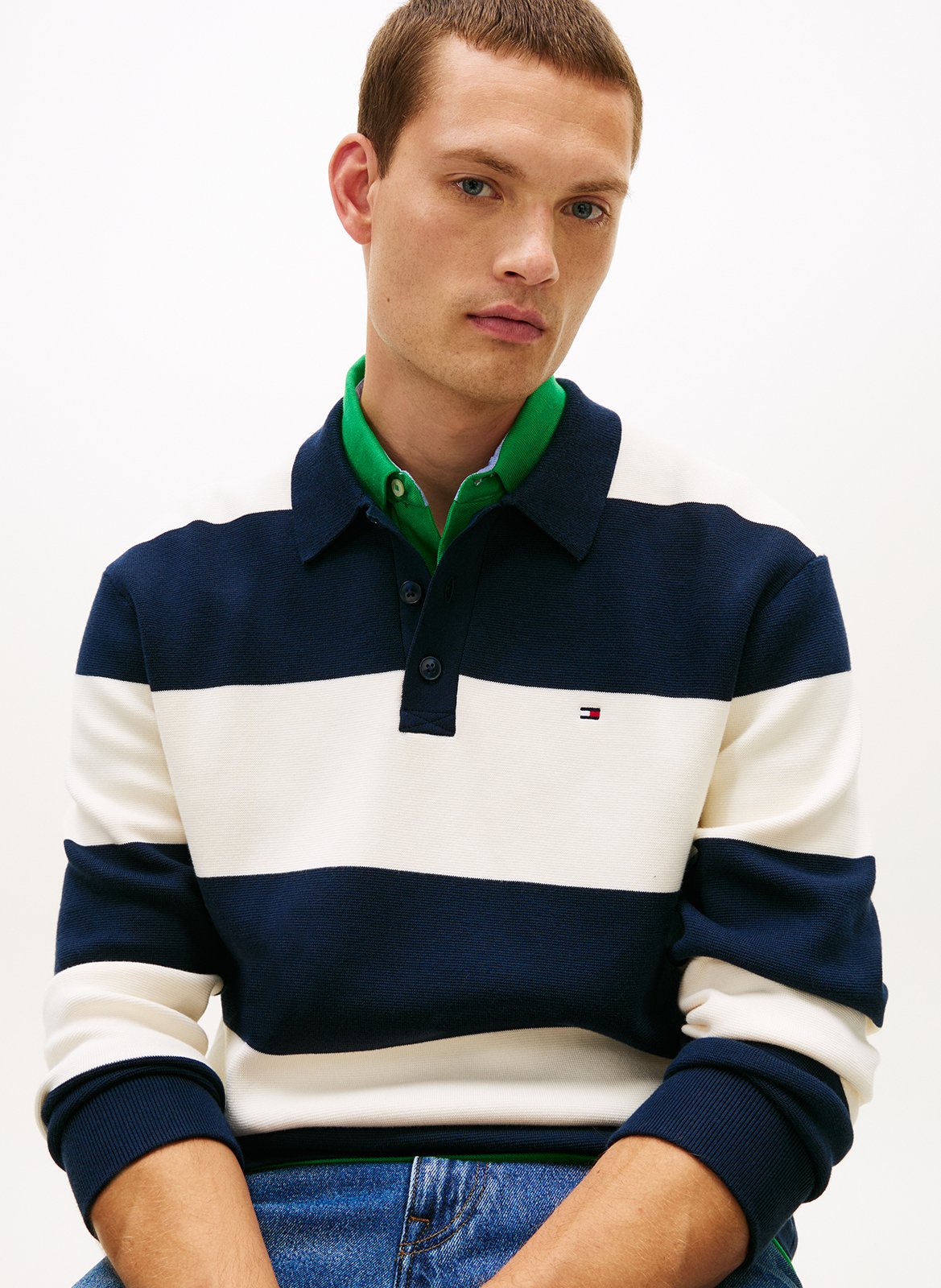 Straight polo in striped blended organic cotton TOMMY HILFIGER Blue