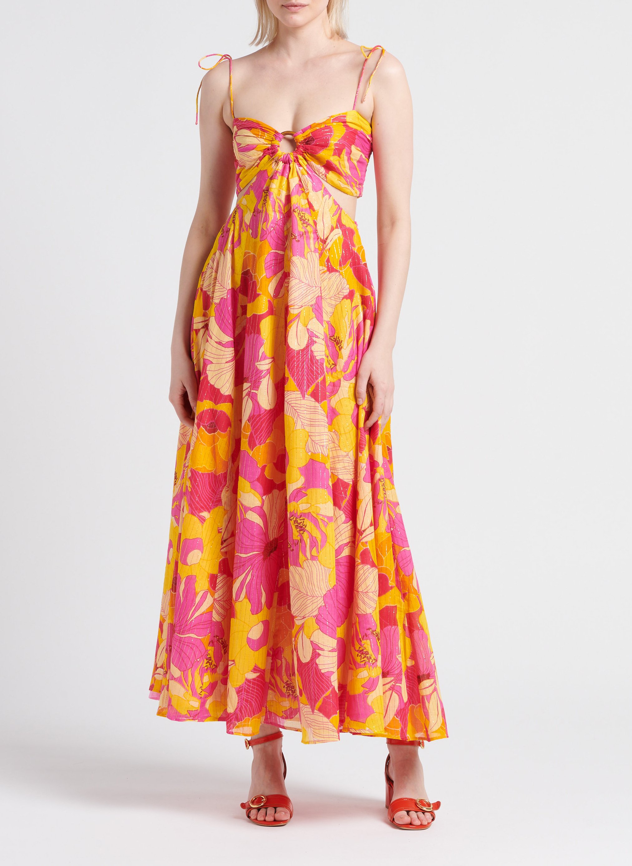 Halflange, katoenen jurk met bloemenprint SUNDRESS Veelkleurig