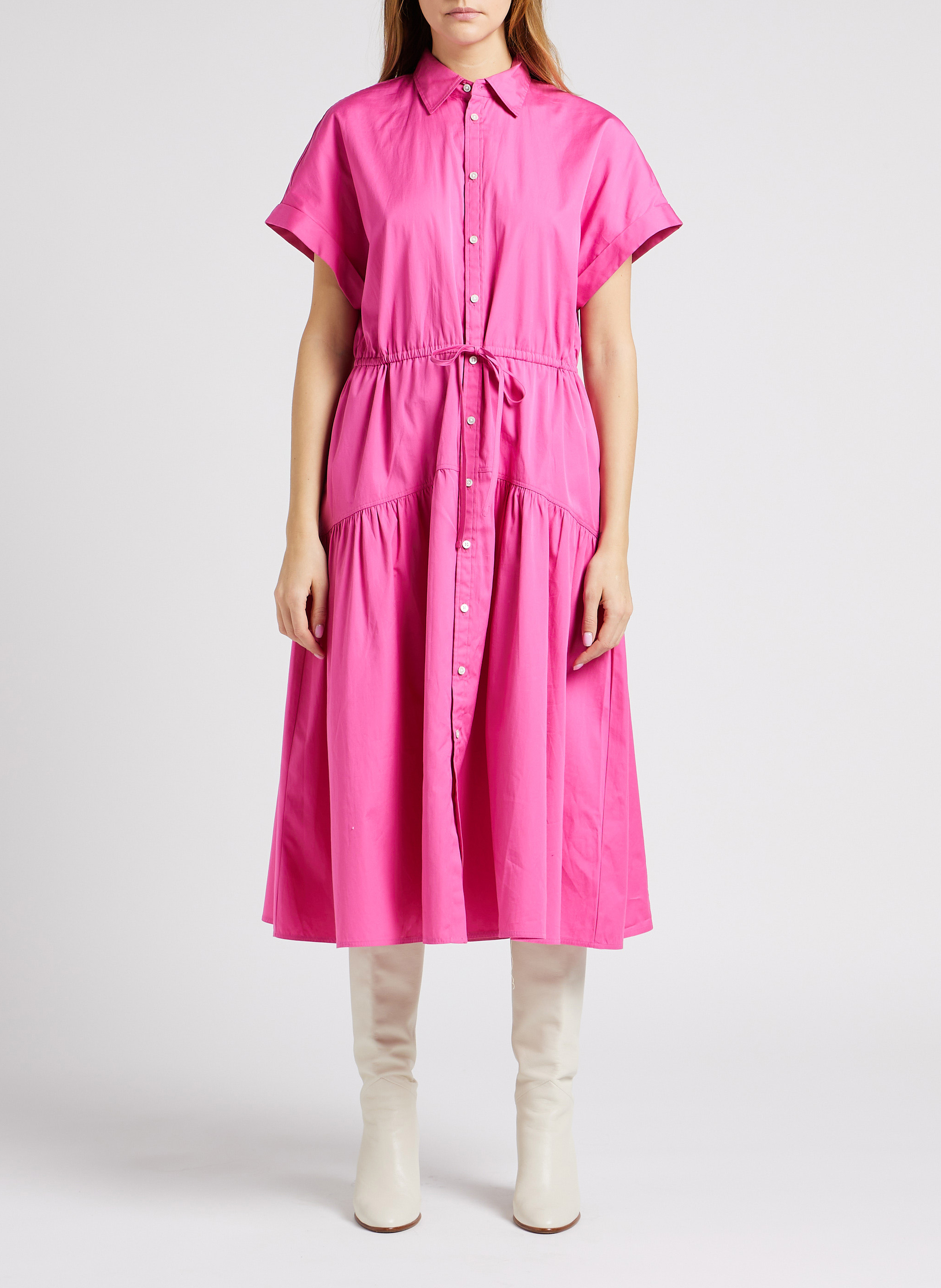 Lange, katoenen jurk met klassieke kraag POLO RALPH LAUREN Roze