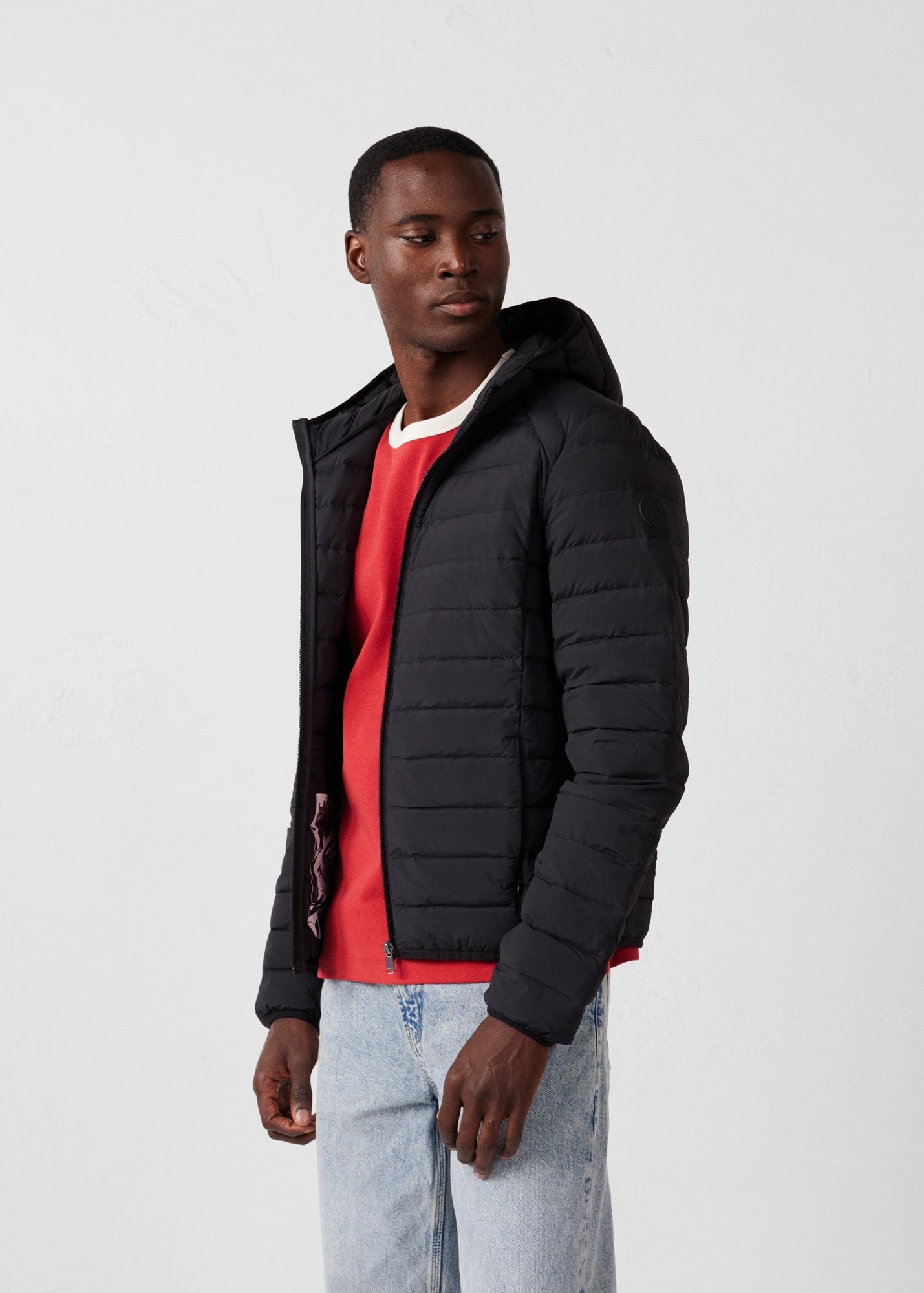 Frantz Stretch Lightweight Hooded Puffer Coat JOTT Black