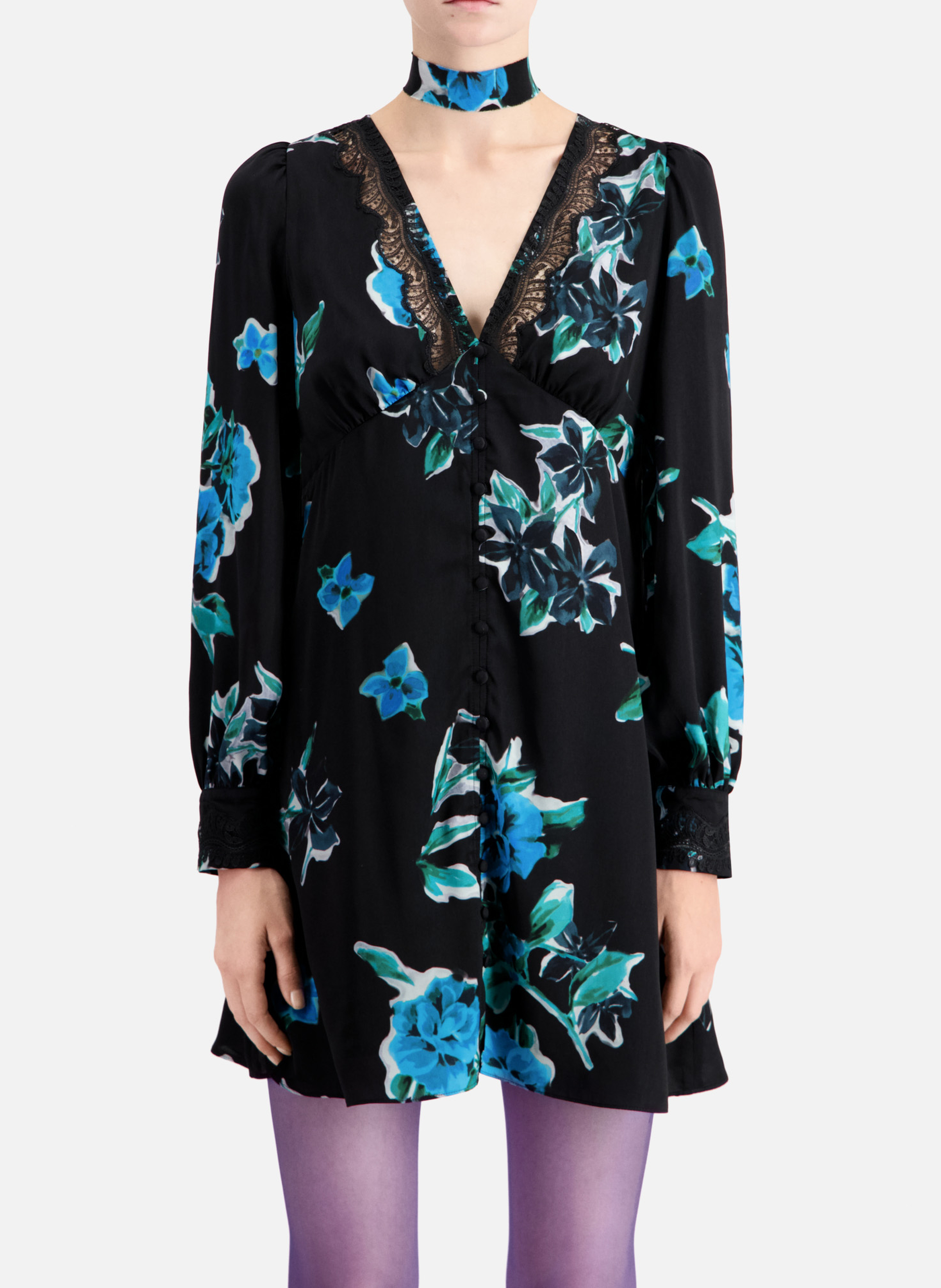 Robe courte col V imprimée  THE KOOPLES Bleu