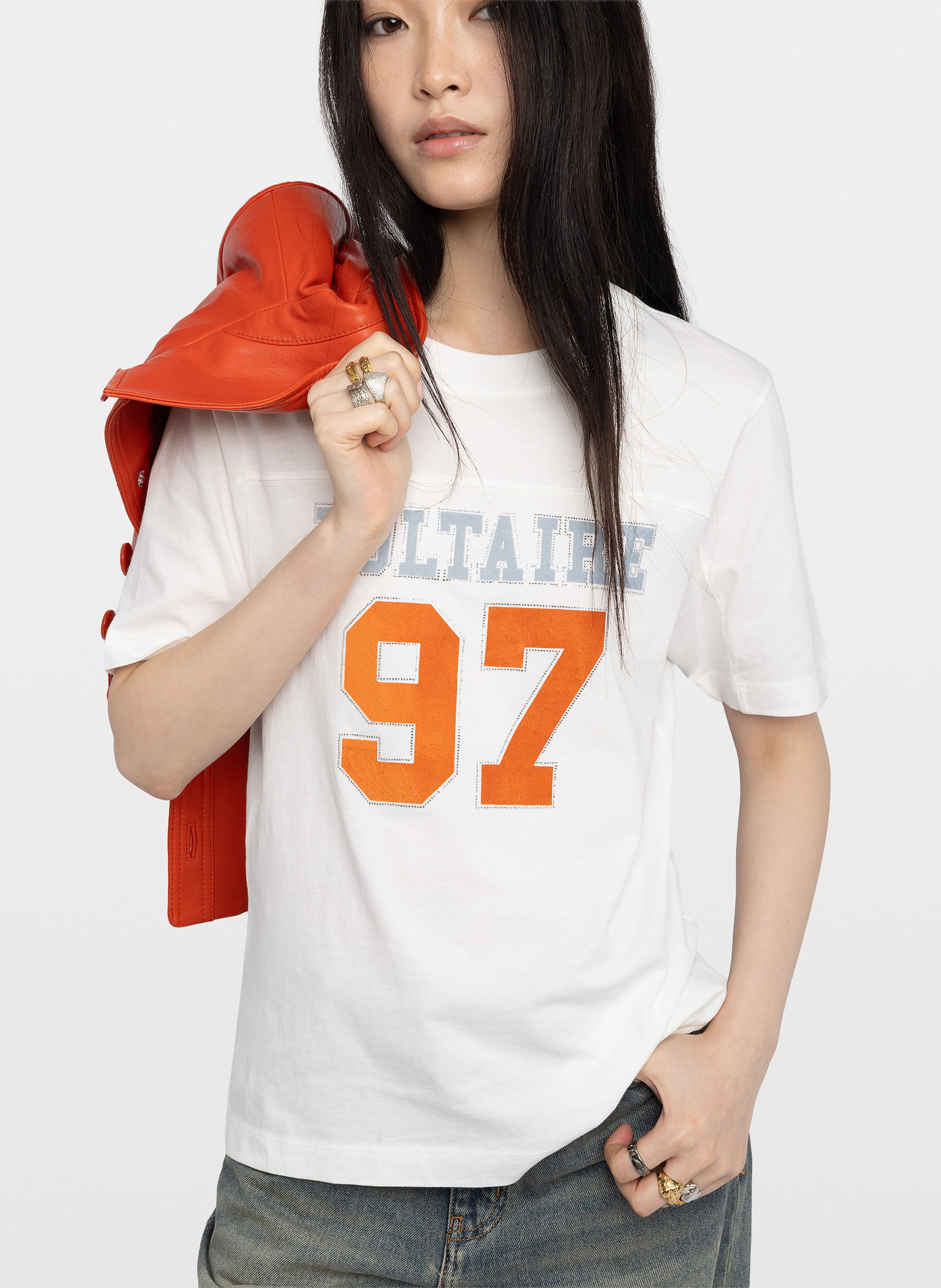 Tee-shirt manches courtes imprimé avec strass ZADIG&VOLTAIRE Blanc