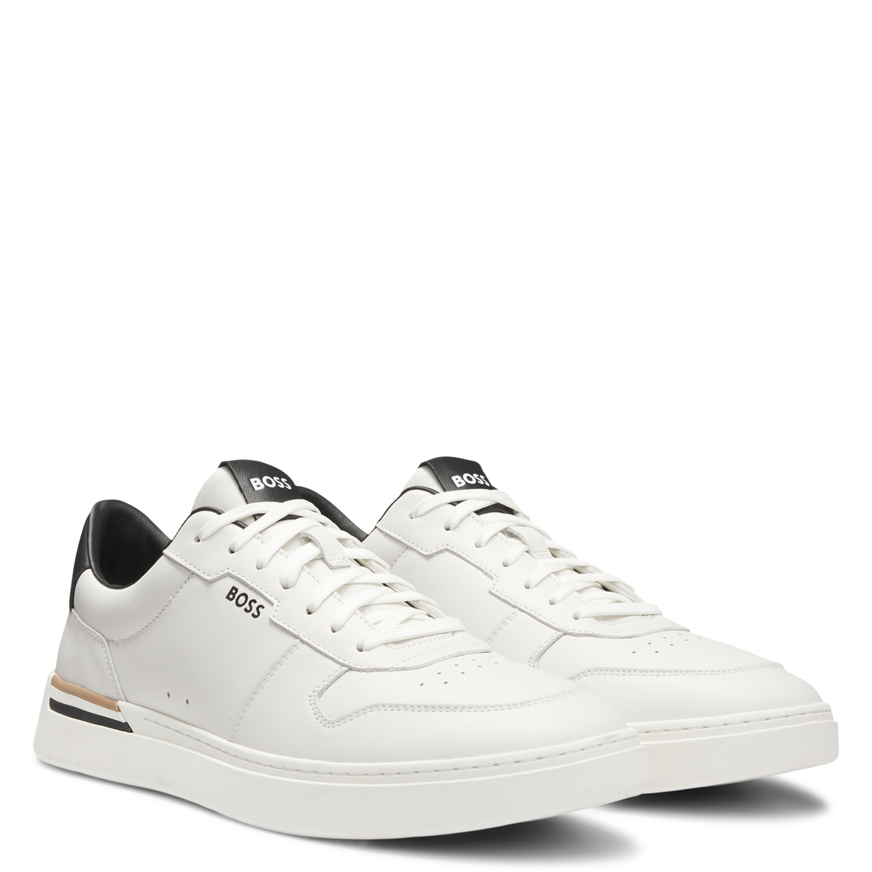 Lace-up leather low-top sneakers BOSS White