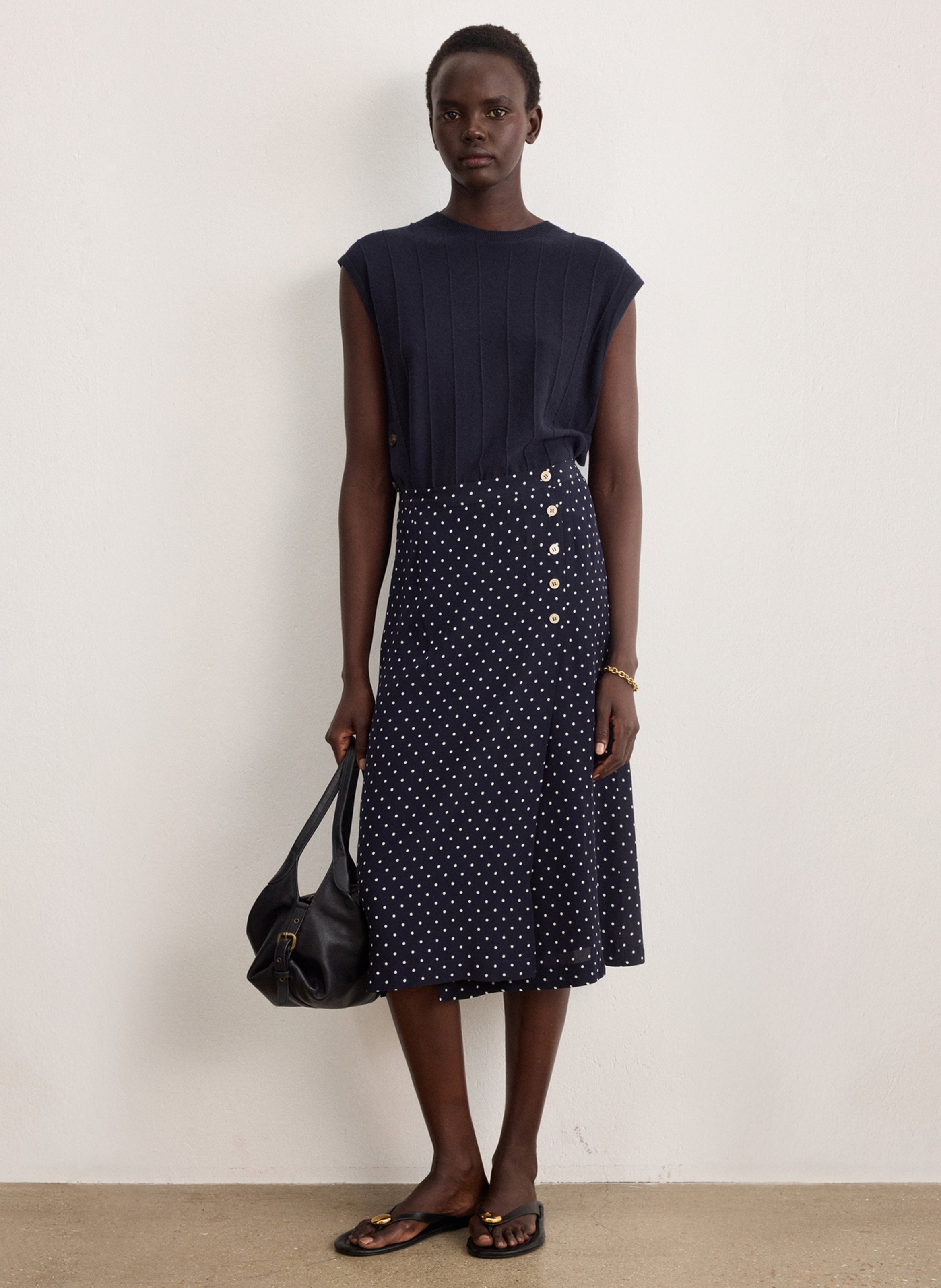 Halflange rok met stippen PABLO Blauw