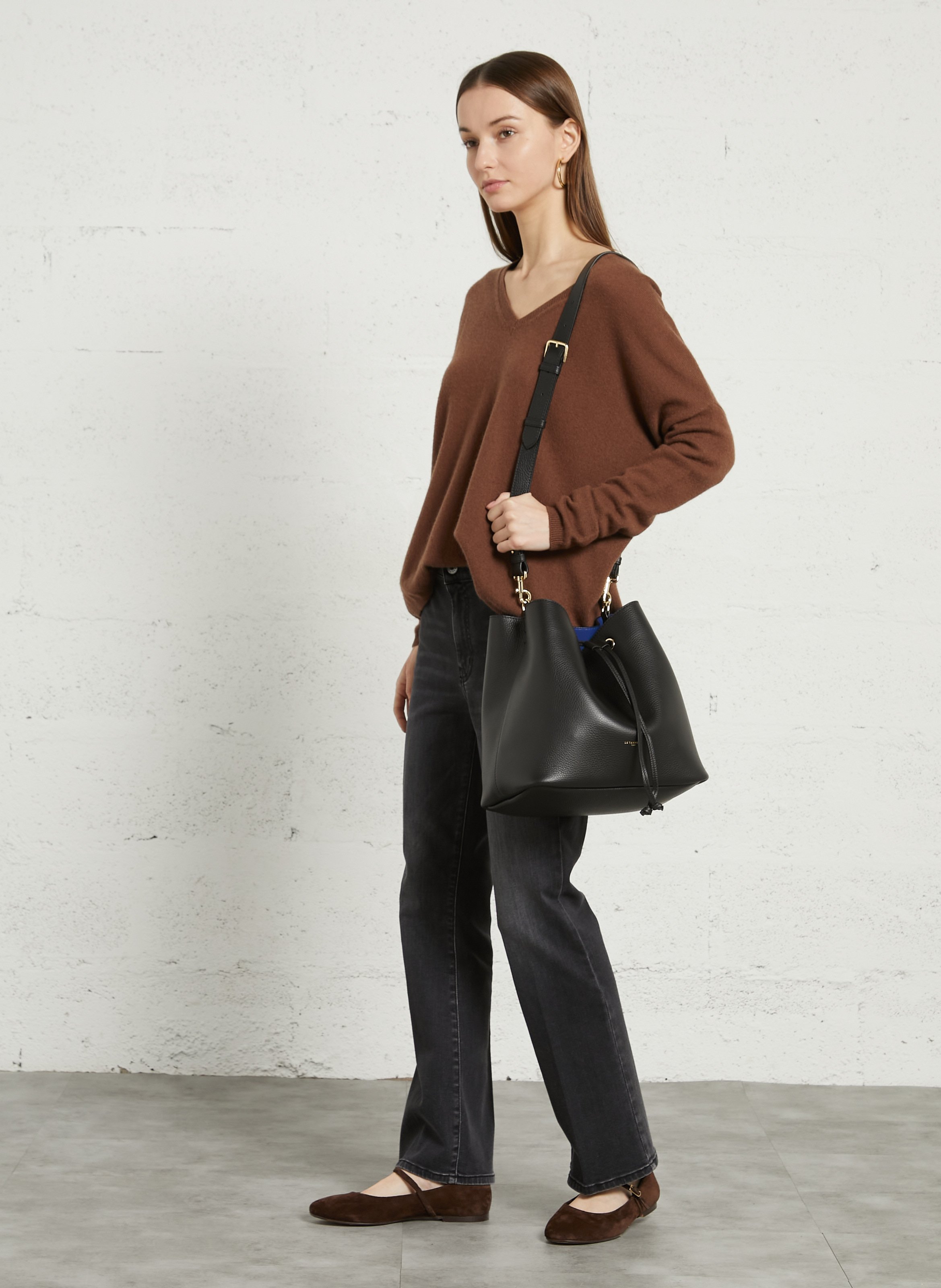 Grand sac seau en cuir grainé LE TANNEUR Noir