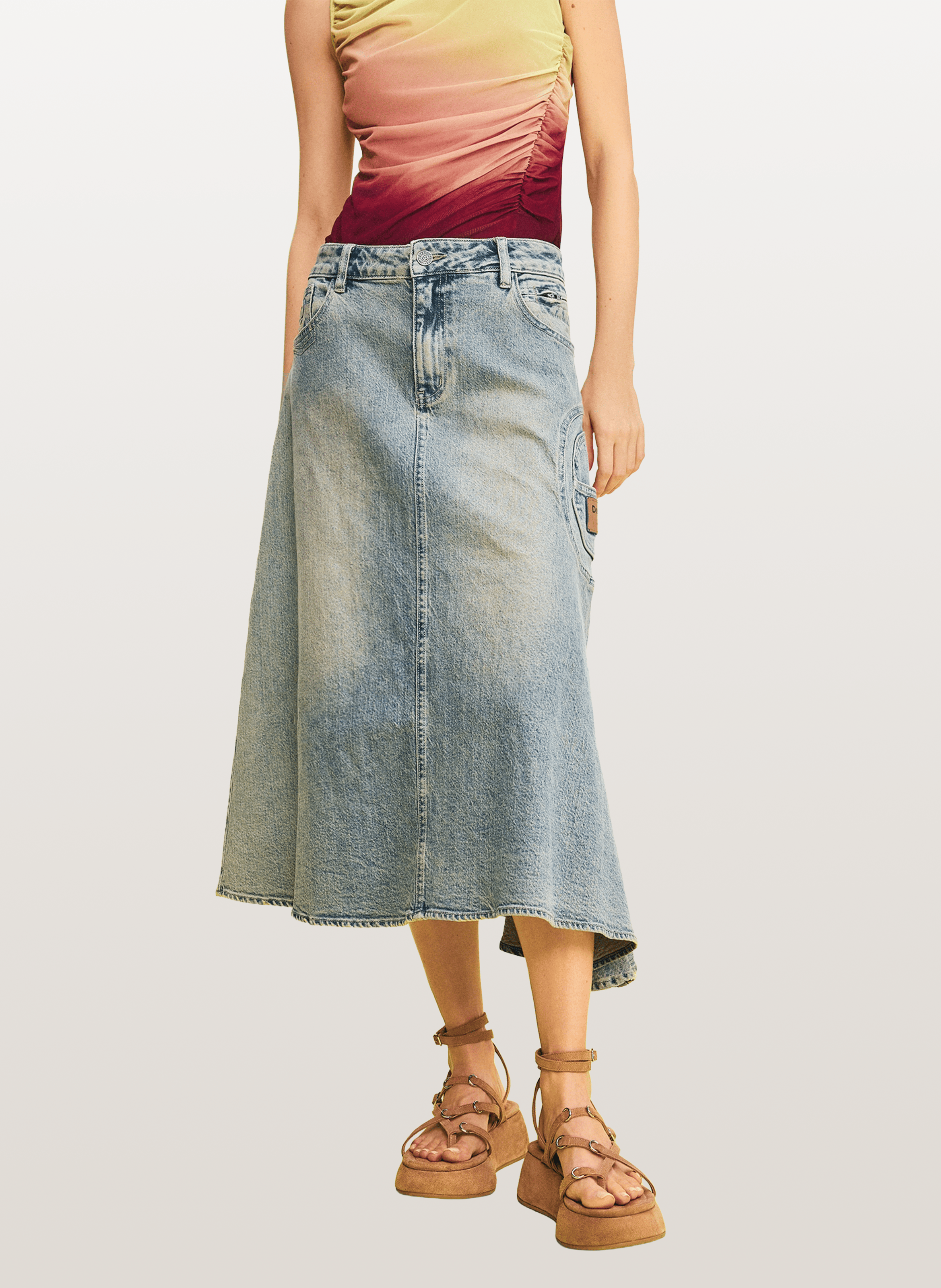 Jupe midi en jean DESIGUAL Bleu
