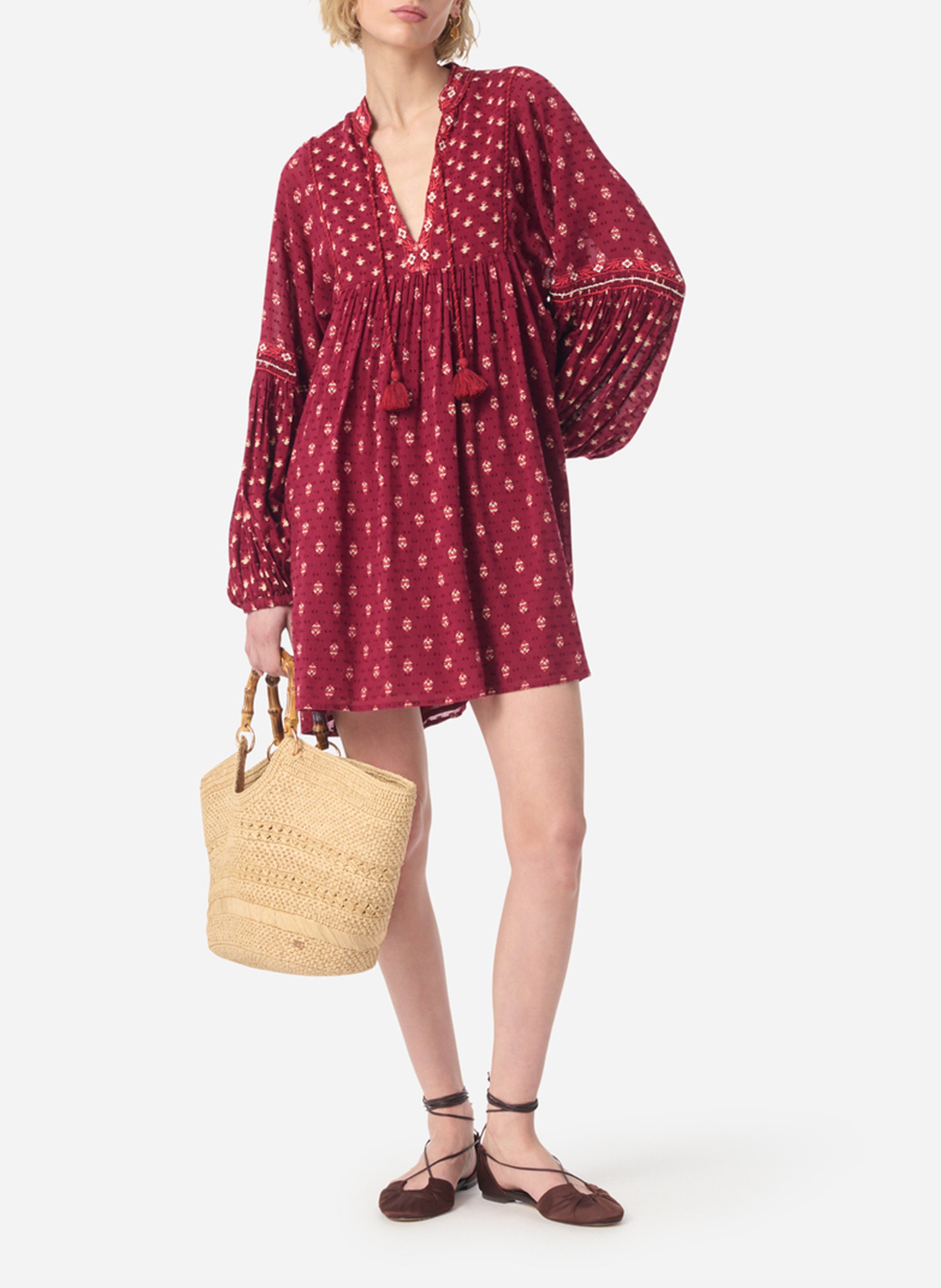 Robe courte col V imprimée VANESSA BRUNO Rouge