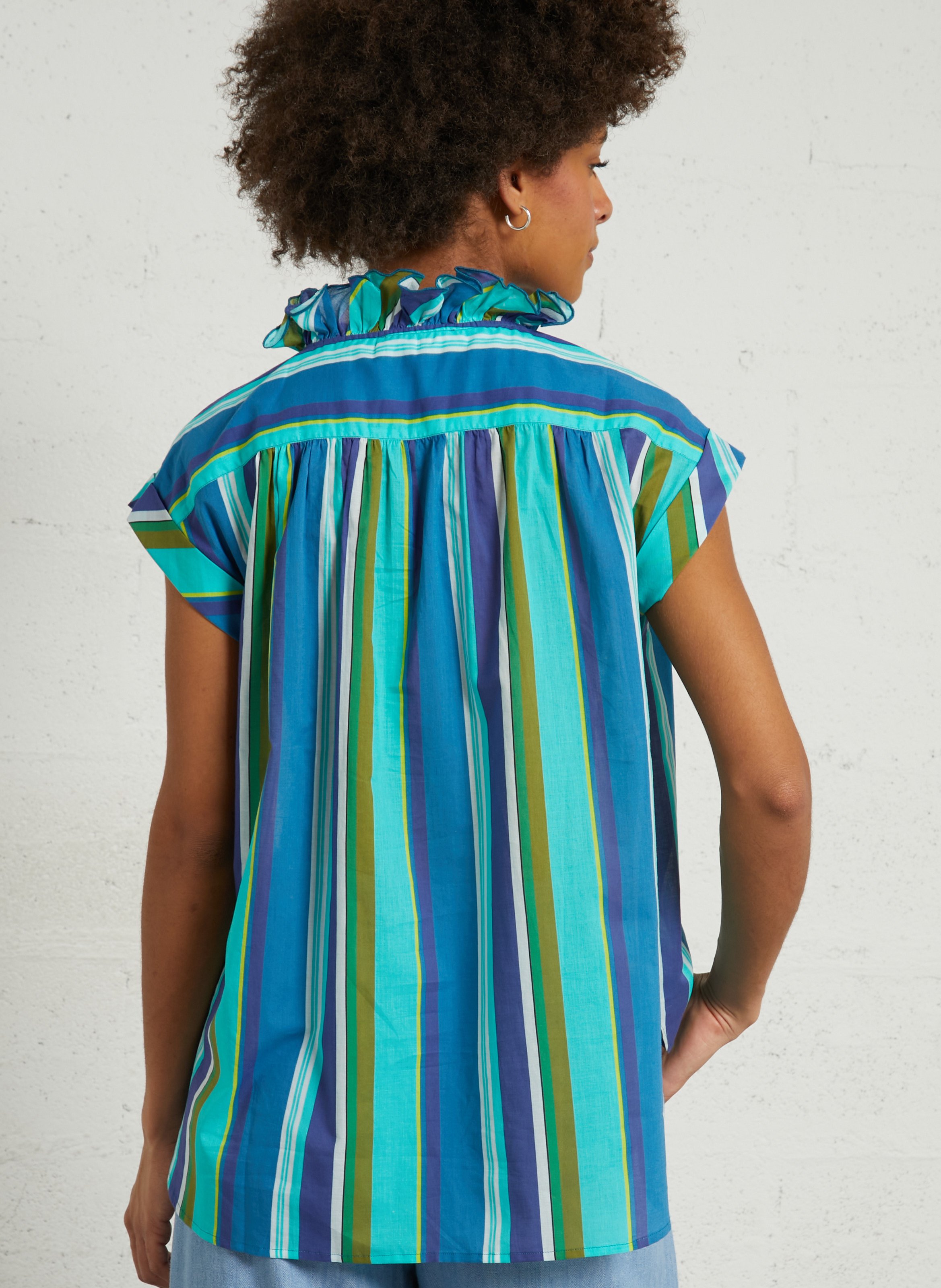 Blouse droite en coton rayé BELLA JONES Bleu