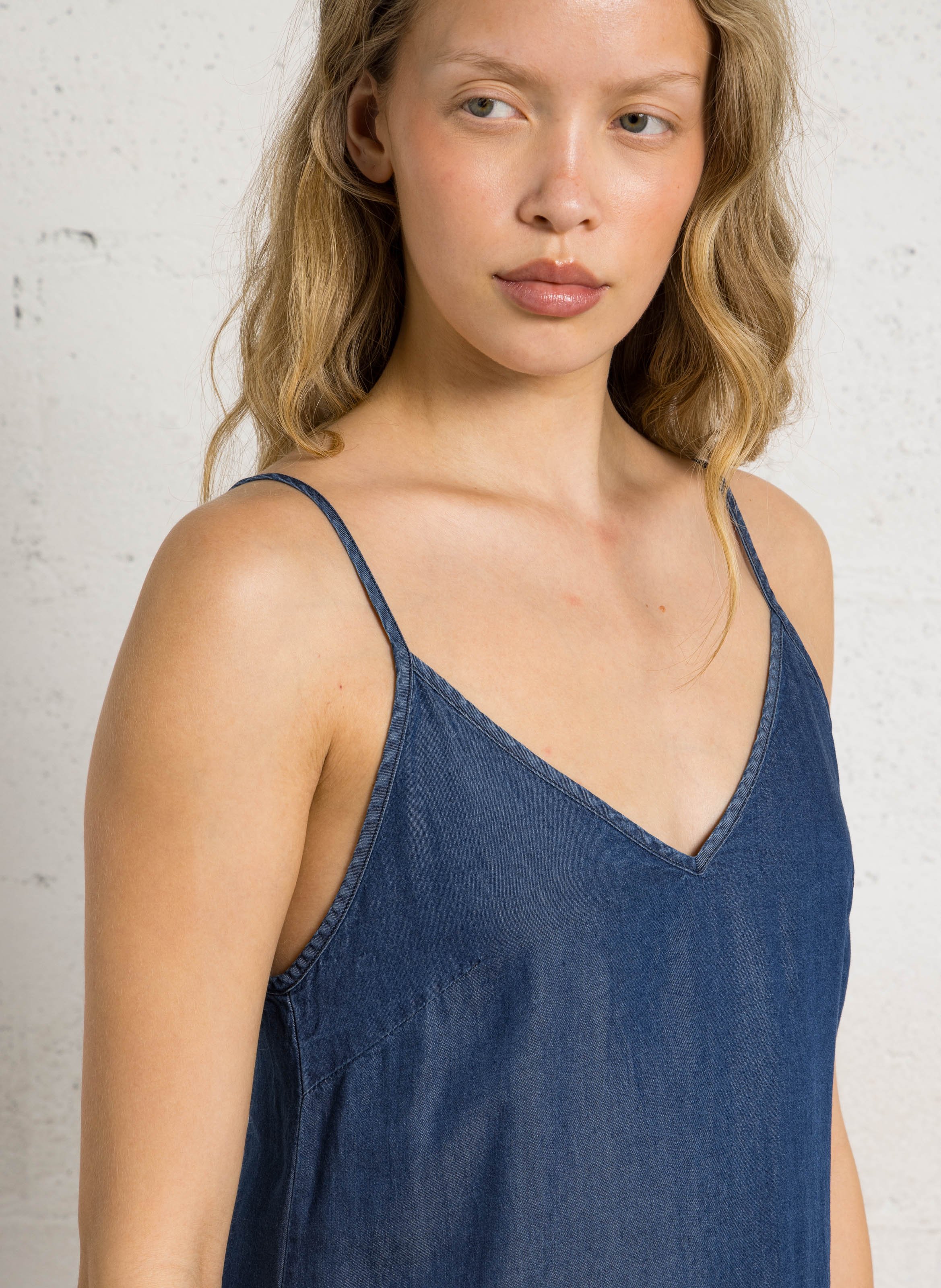 Robe longue droite col V PLEASE Bleu