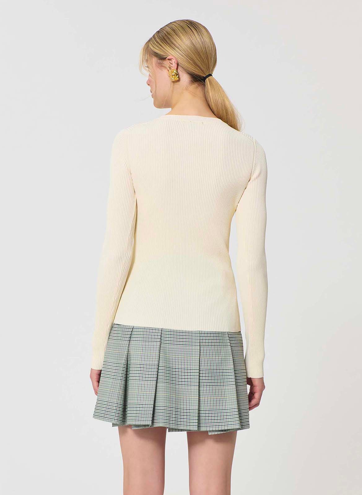 Pull ajusté col rond en maille Beige