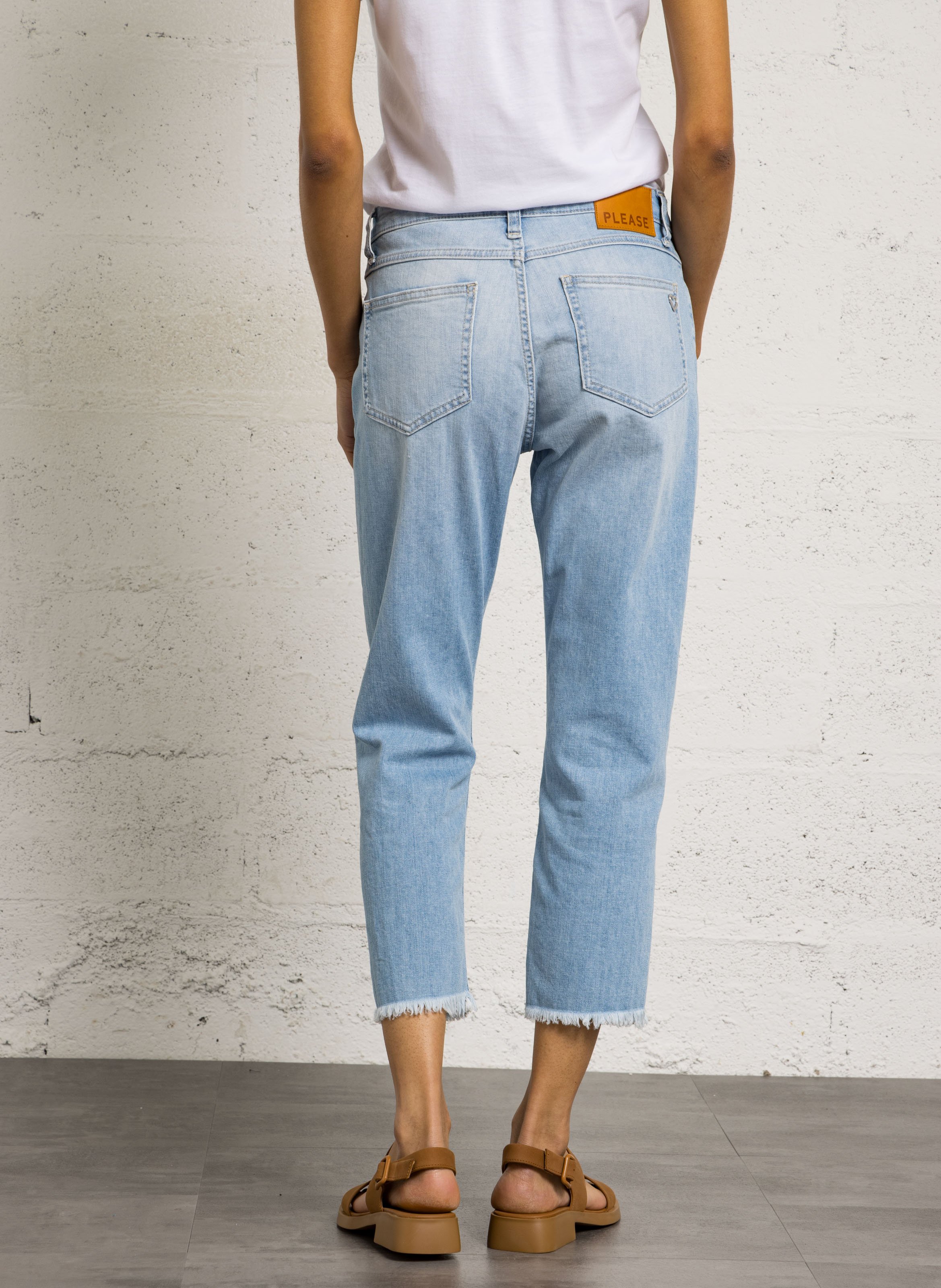 Cotton-blend girlfriend jeans PLEASE Blue