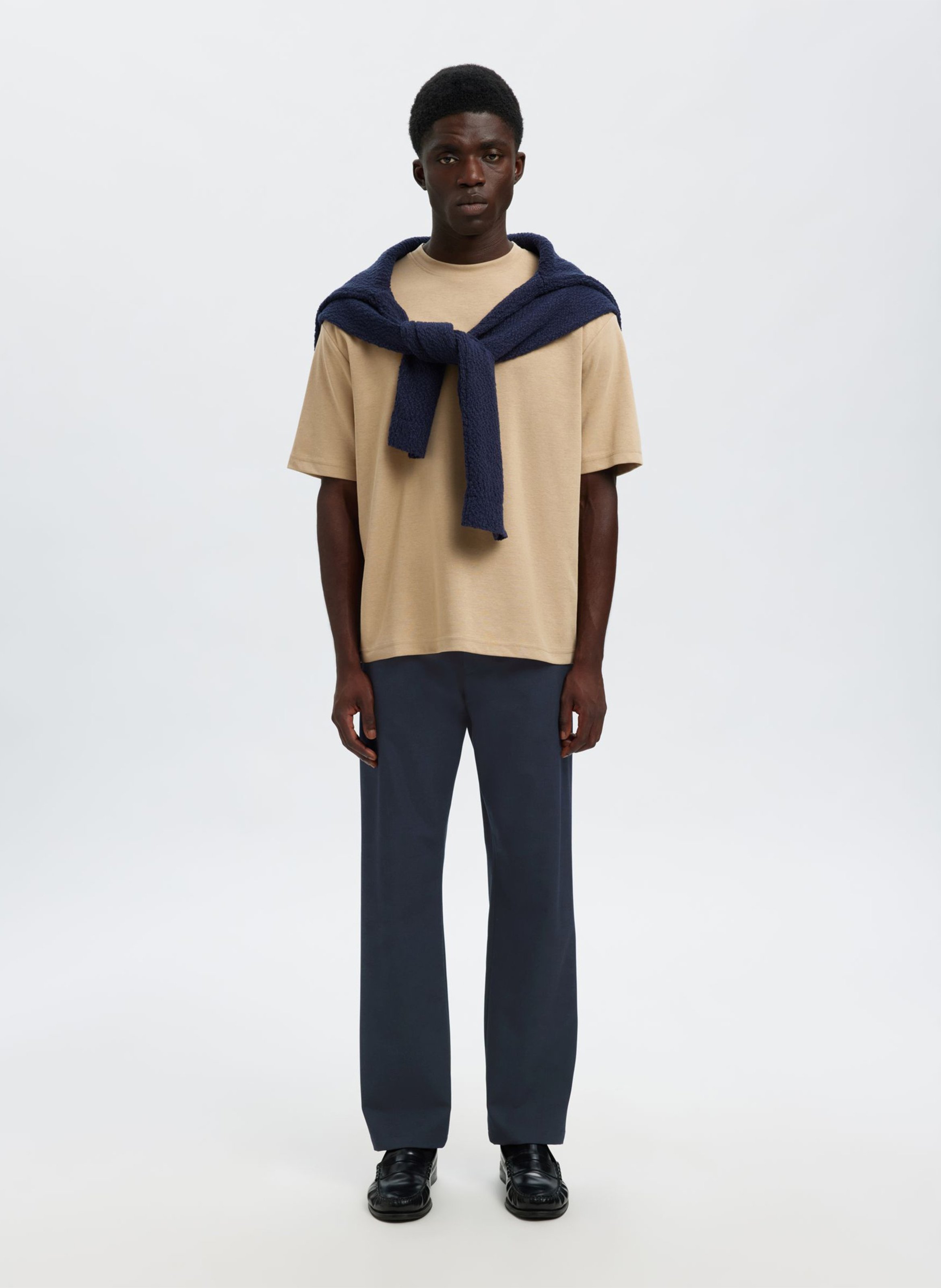 Straight pants in mixed recycled fibers SELECTED Blue