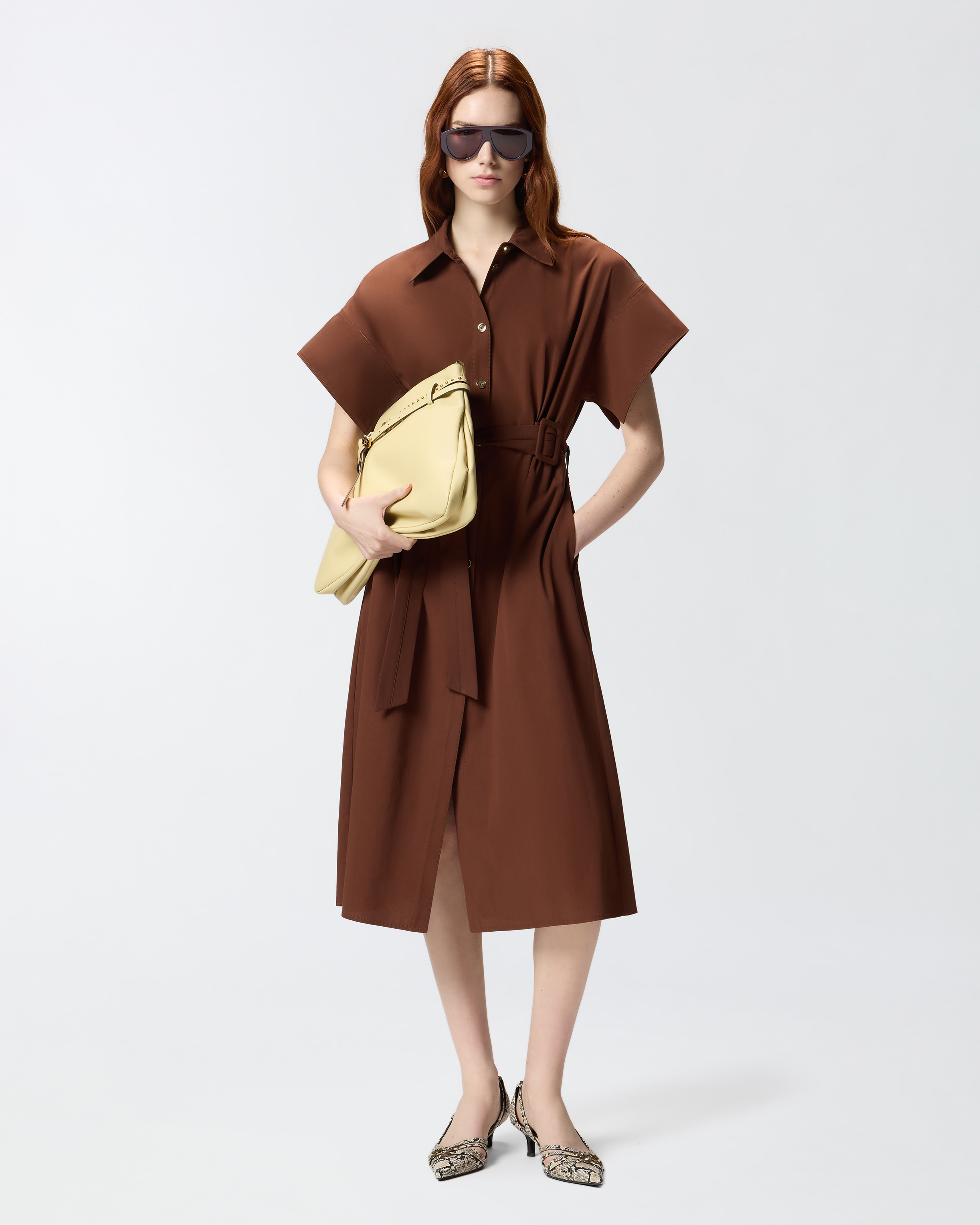 Robe chemise midi ceinturée PINKO Marron