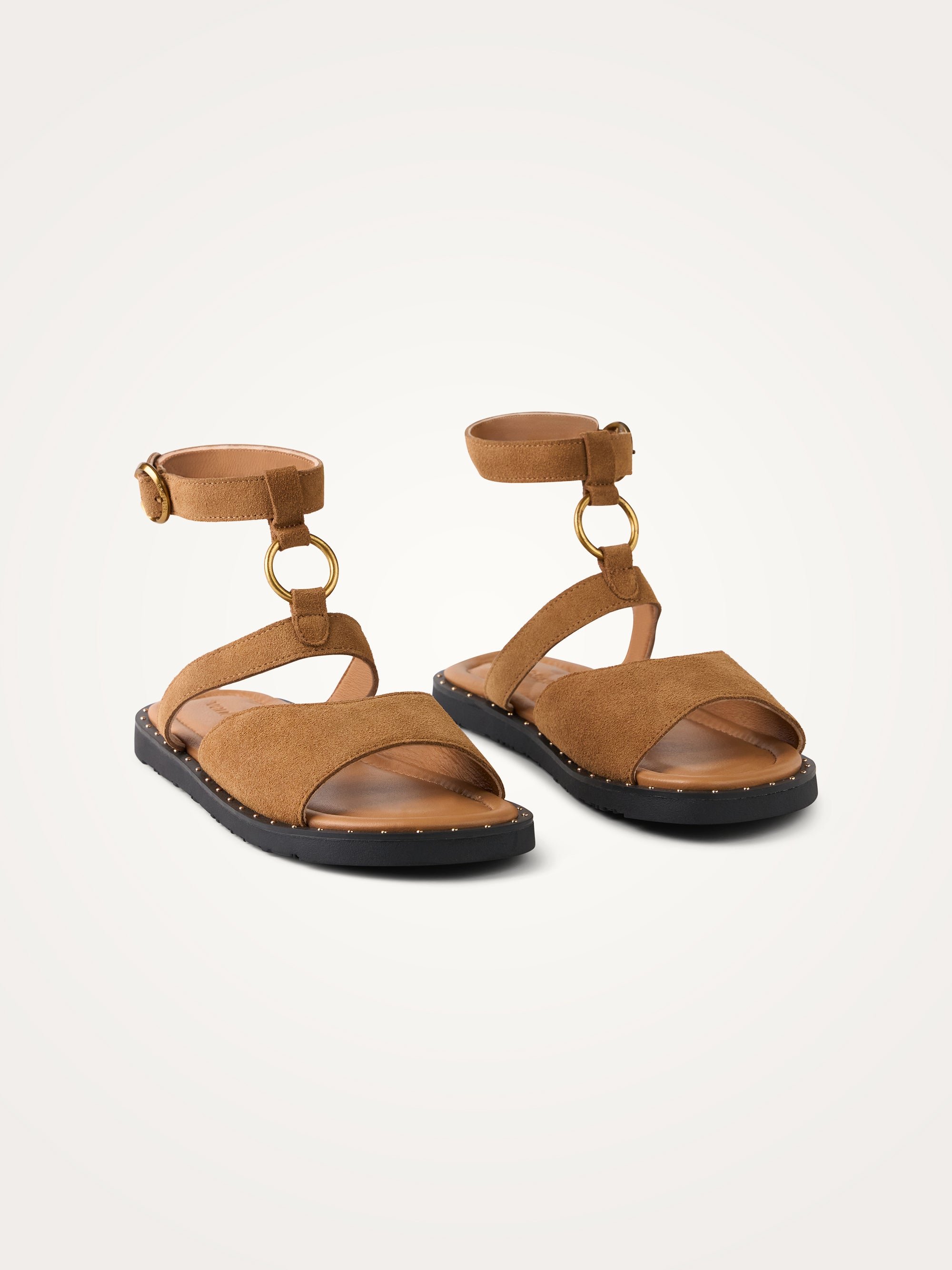 Flat suede sandals with strap VANESSA WU Brown