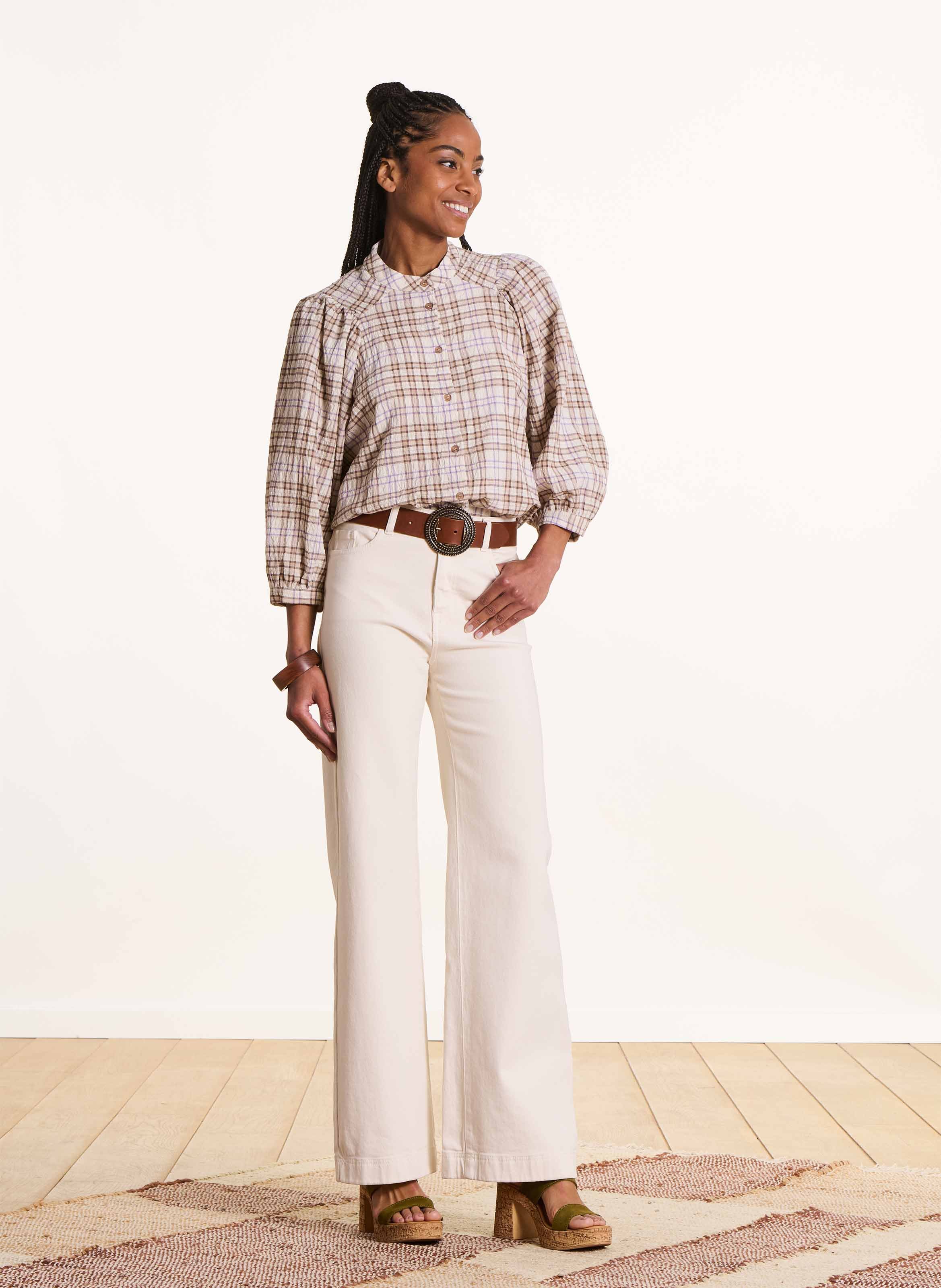 Karo-Bluse mit Rundhalsausschnitt LA FEE MARABOUTEE Weiss