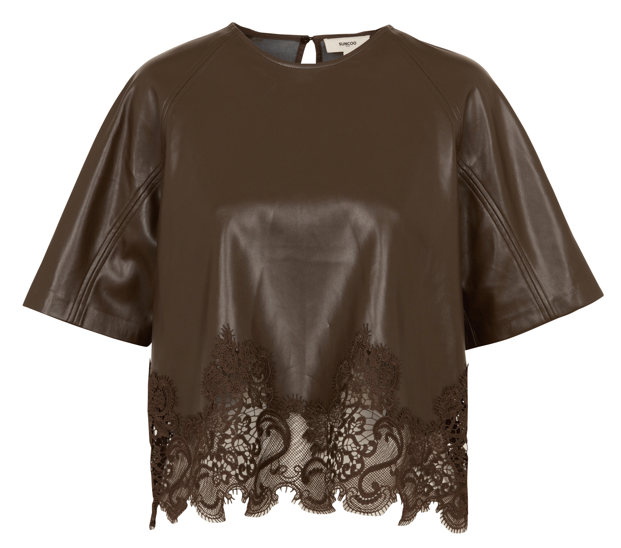 Top oversize col rond effet cuir SUNCOO Kaki