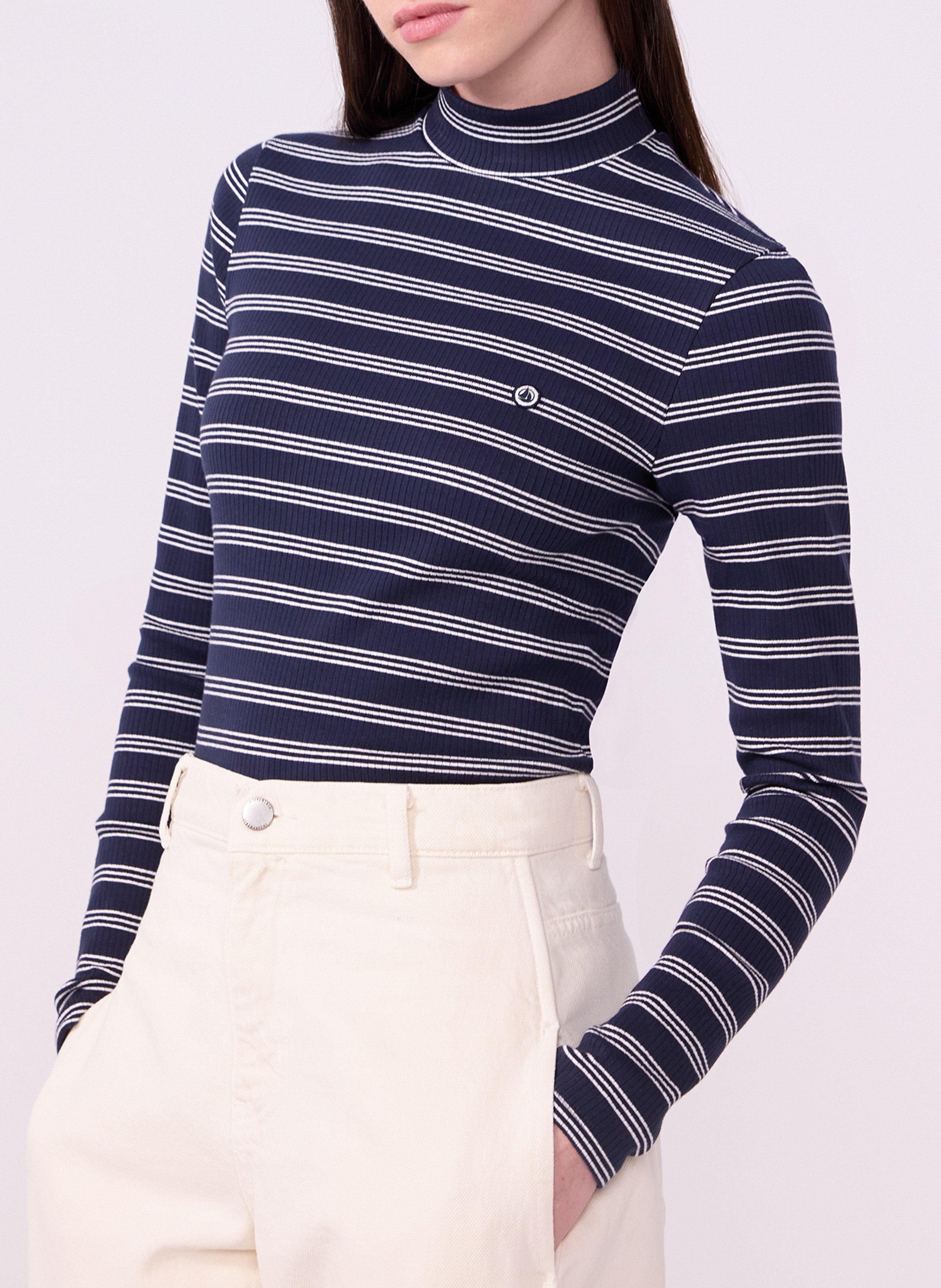 T-shirt à rayures en coton mélangé PETIT BATEAU Gris
