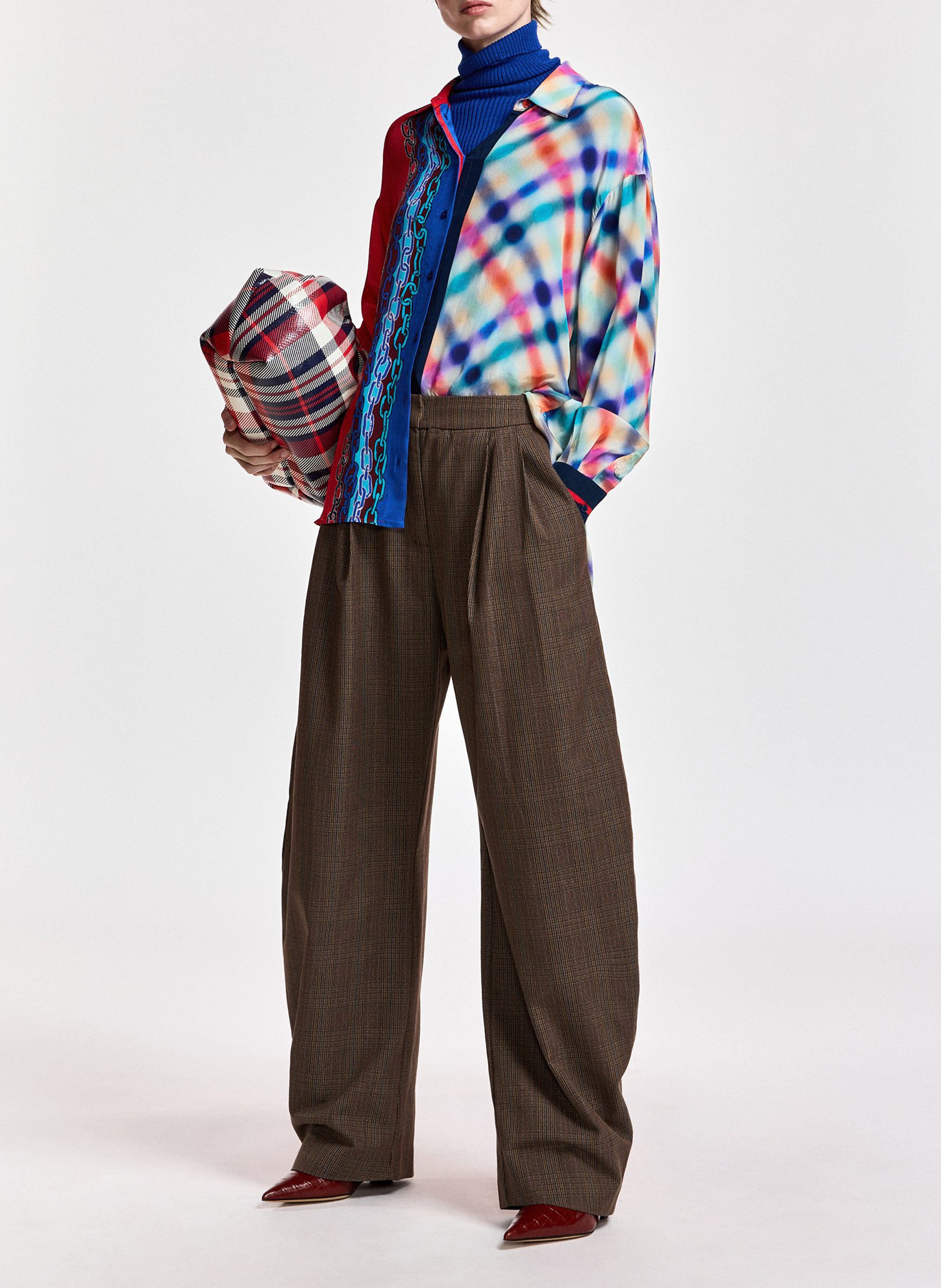 Karierte Barrel-Hose ESSENTIEL ANTWERP Braun
