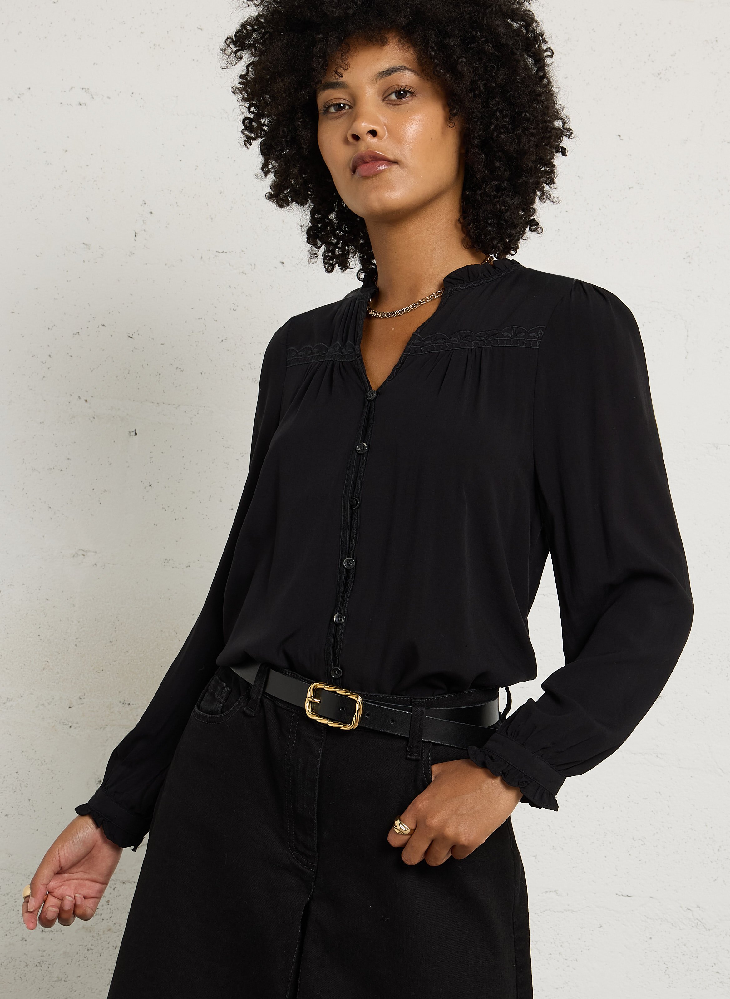 Chemise ample col V LA PETITE ETOILE Noir