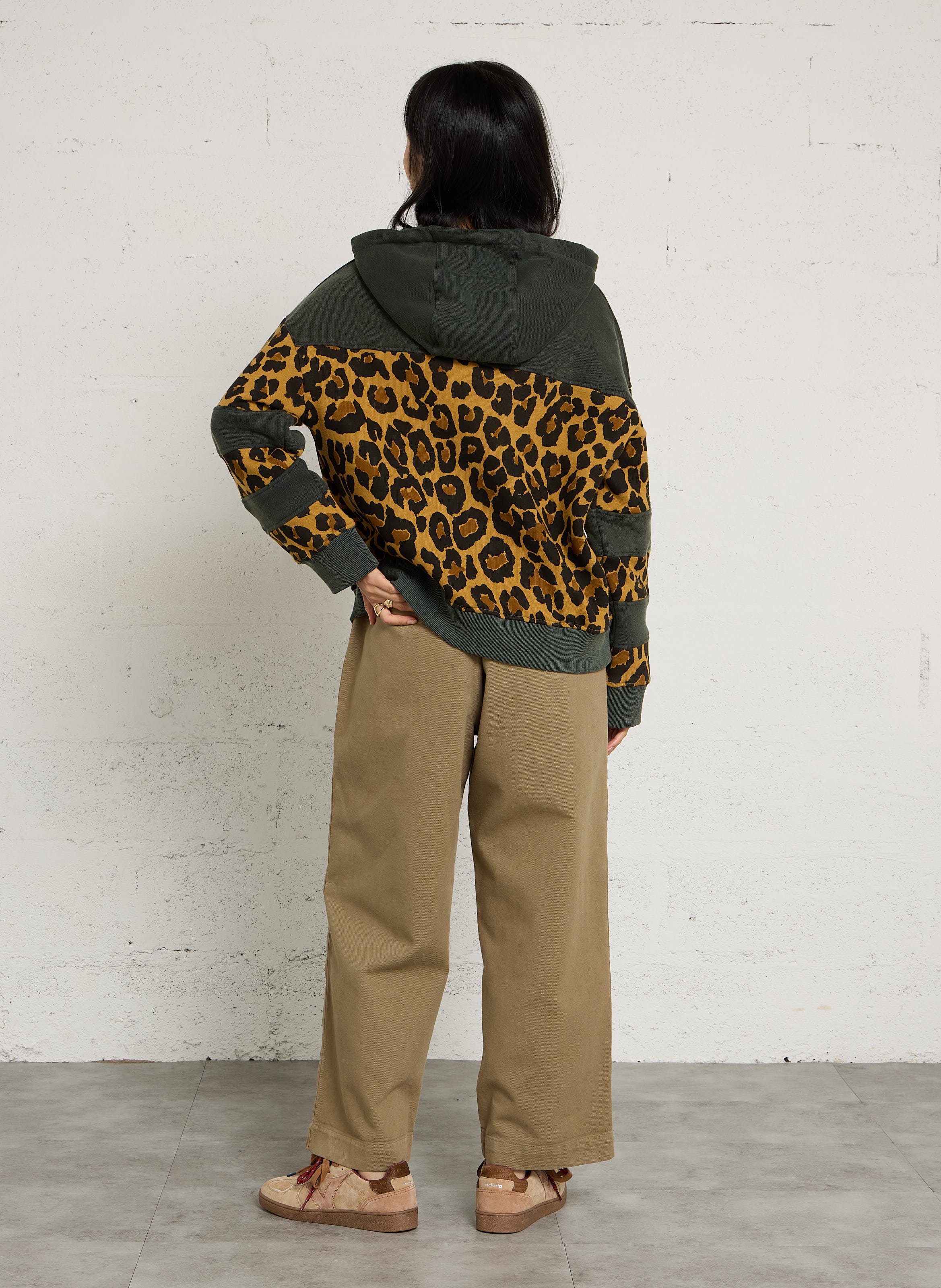 Ruime hoodie met luipaardprint van katoen LEON & HARPER Beige