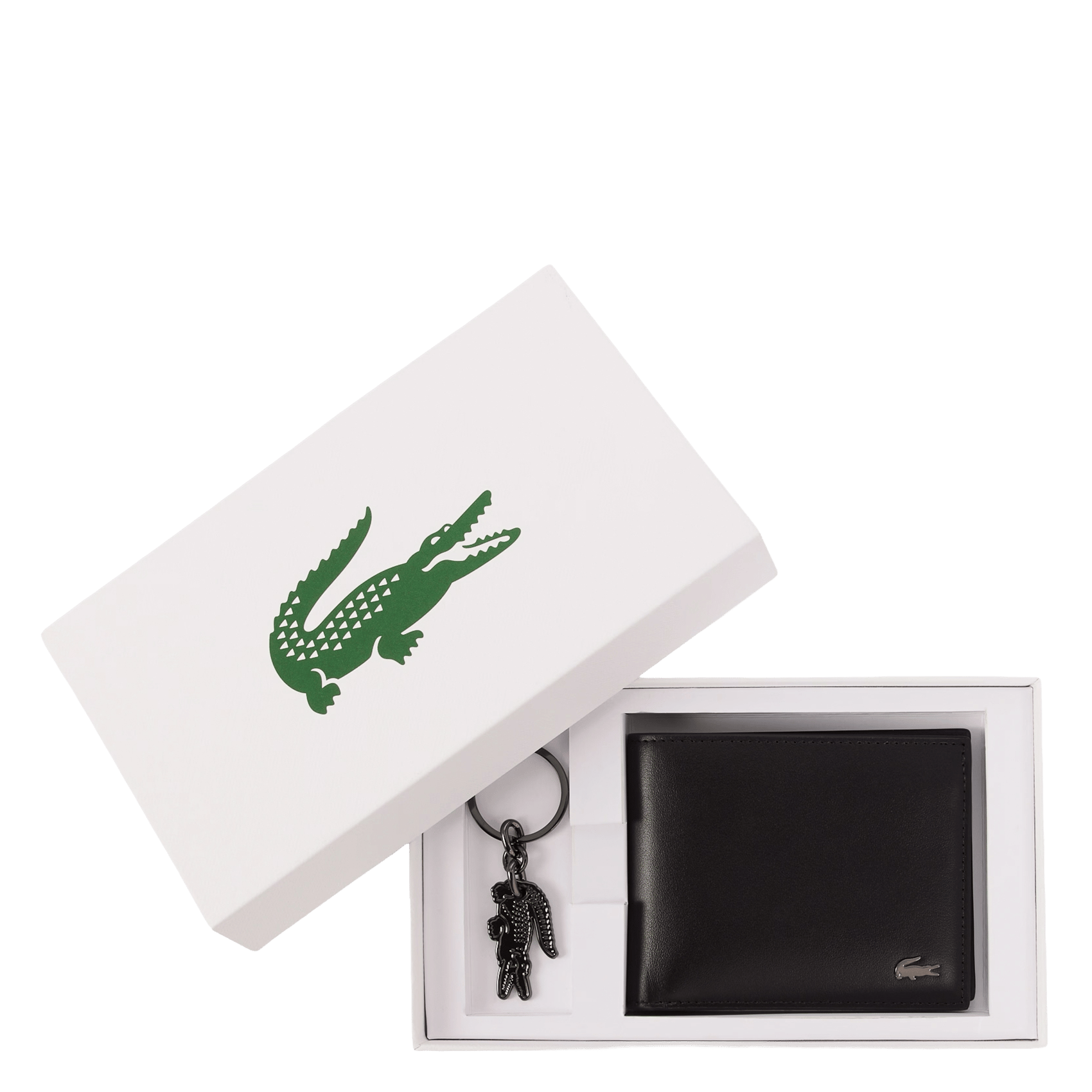 Coffret porte-clés et portefeuille en cuir LACOSTE Noir