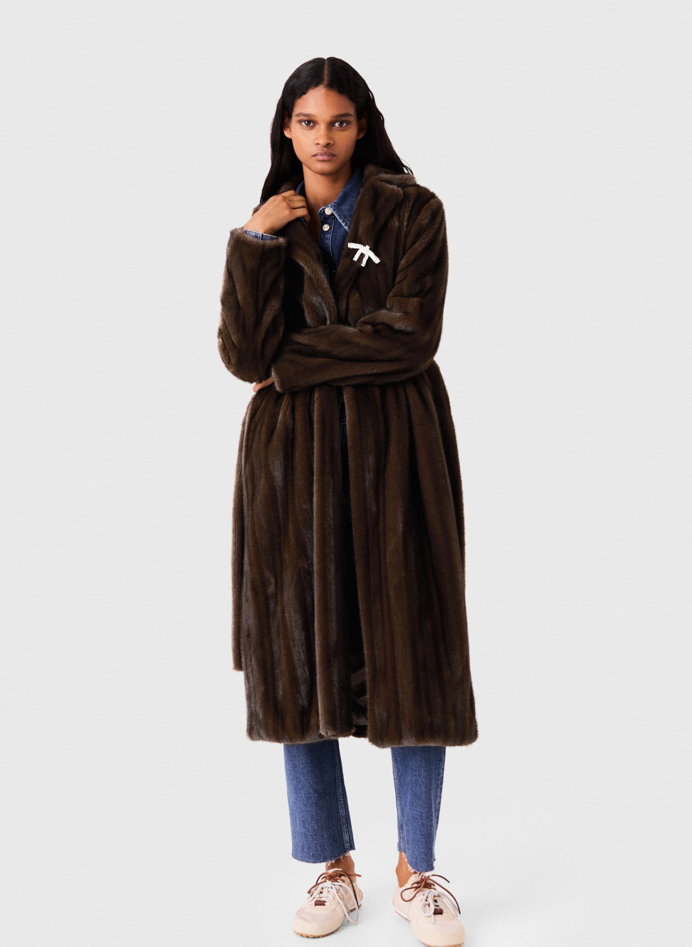 Manteau oversize ceinturé effet fourrure MAJE Bruin