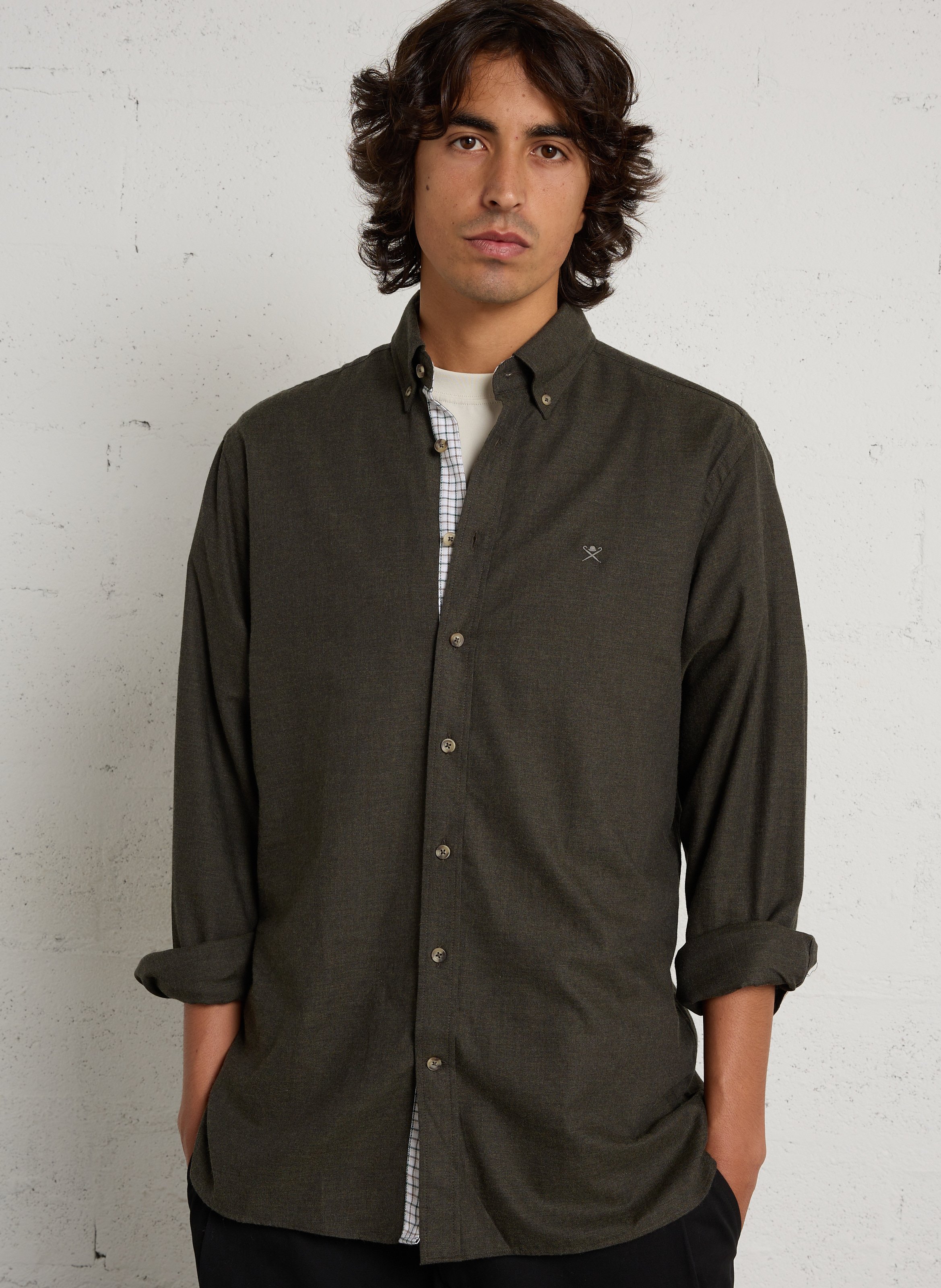 Chemise col classique en coton HACKETT Vert