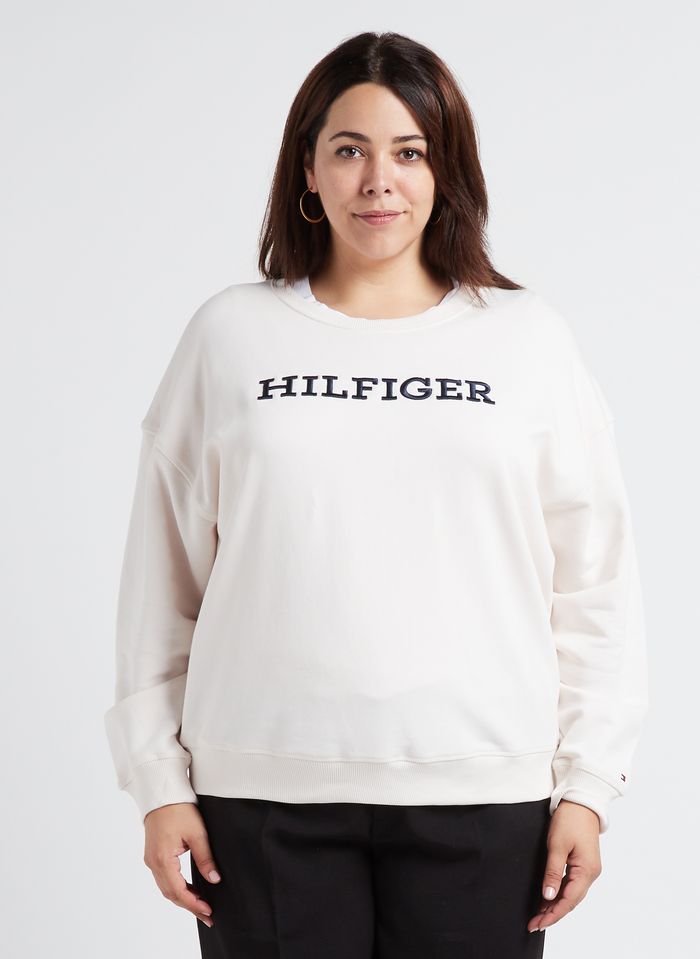 Embroidered Cotton Round-neck Sweatshirt Weathered White Tommy Hilfiger -  Women