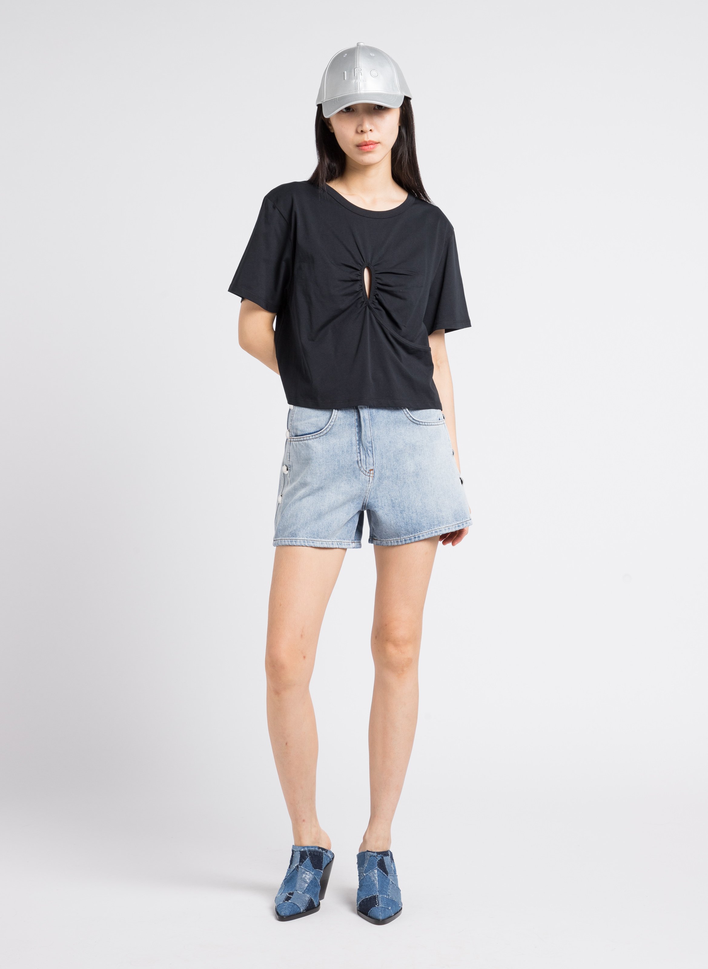 Open cotton T-shirt with gathers IRO Black
