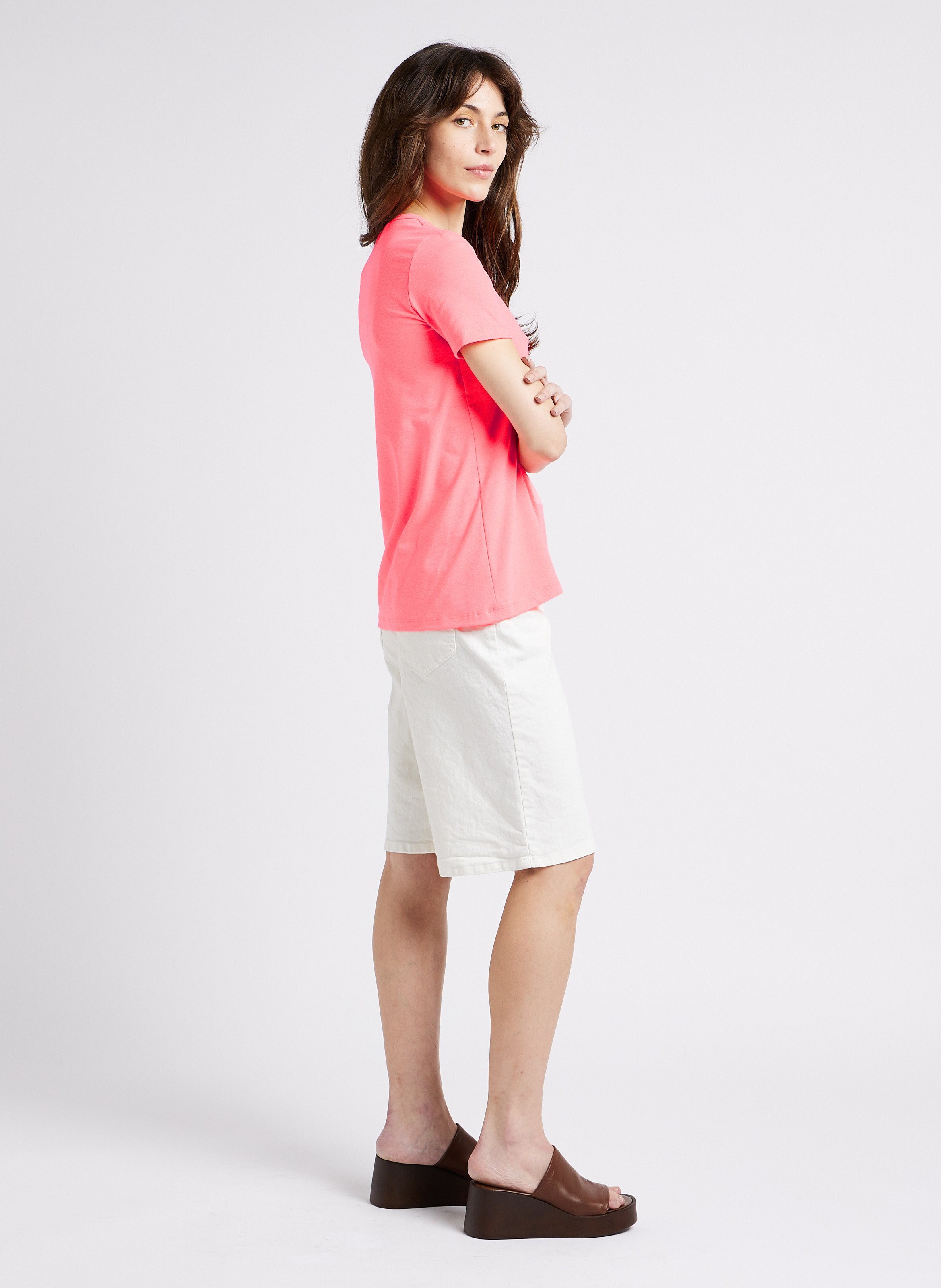 Cotton-blend V-neck T-shirt PLEASE Pink