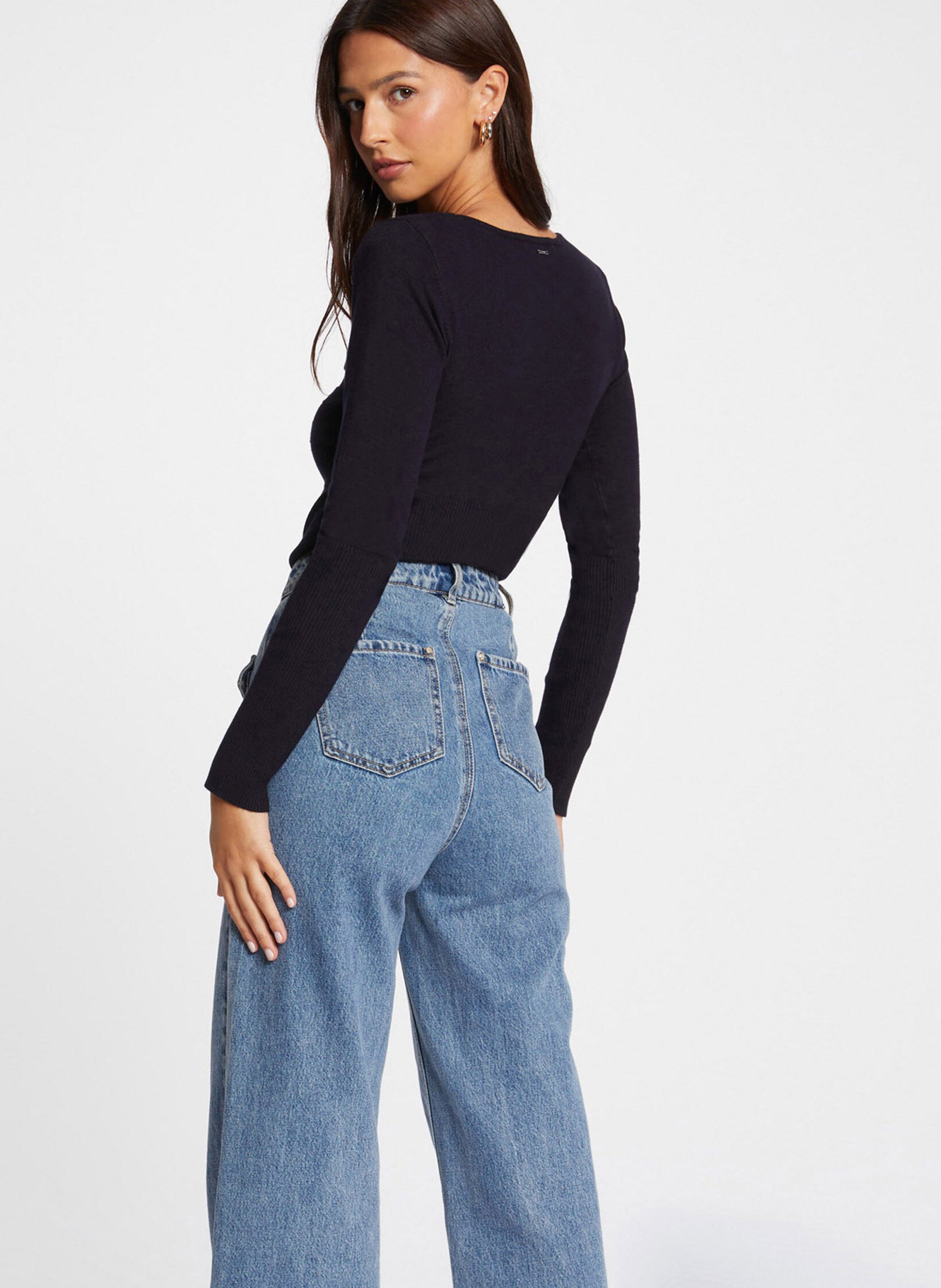 Pull col V zippé MORGAN Bleu