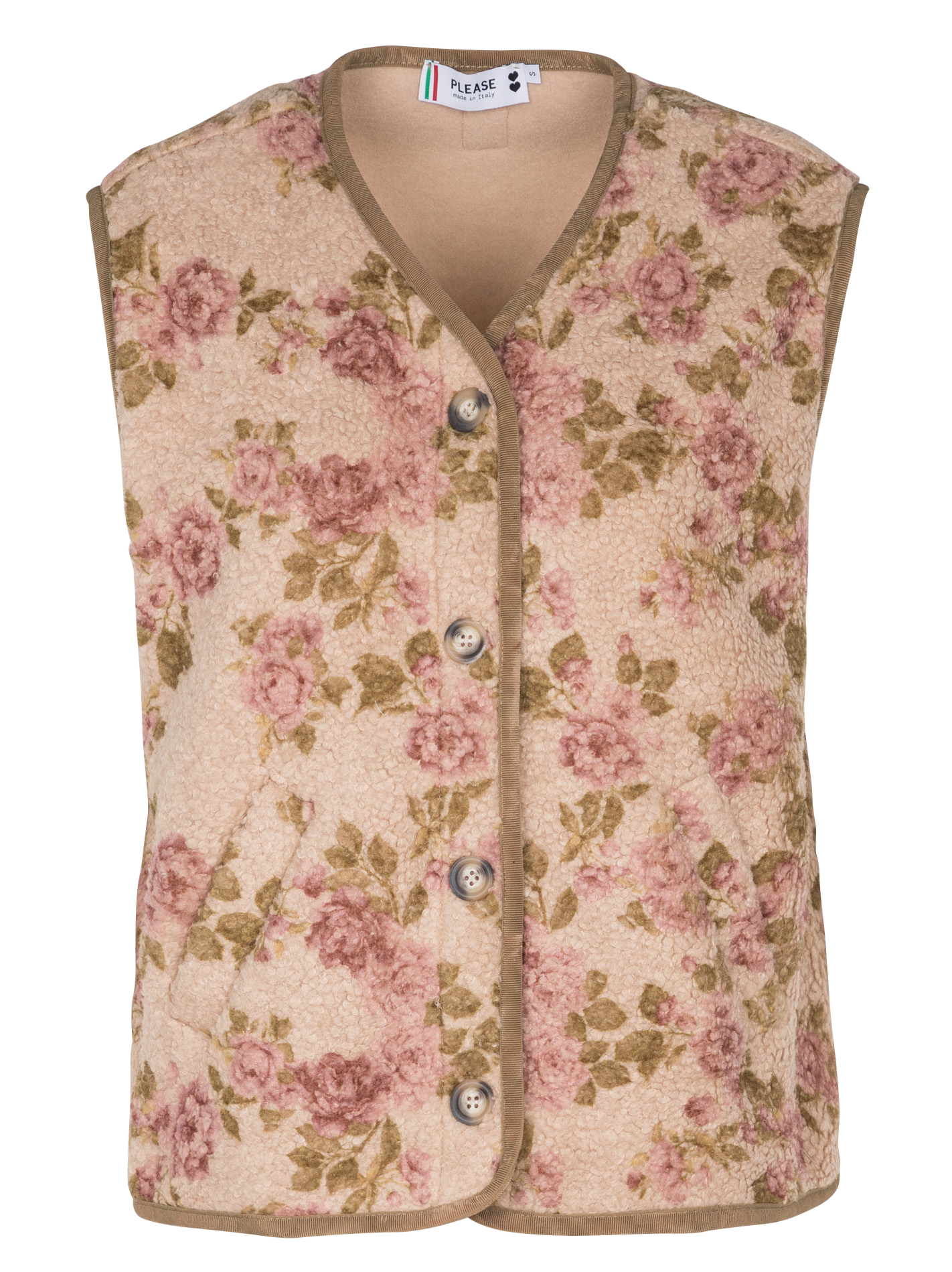 Oversized V-neck printed vest PLEASE Beige