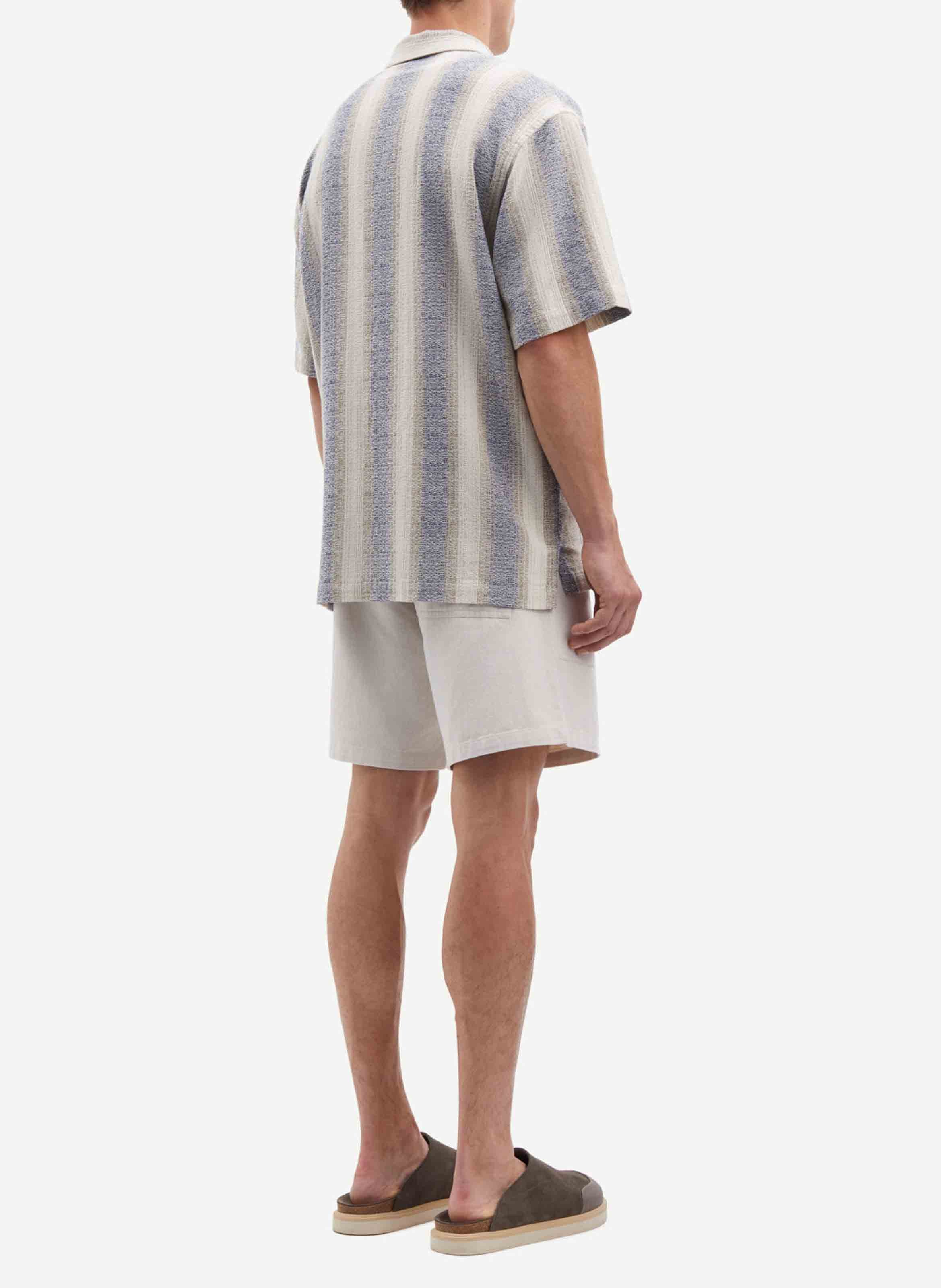 Short-sleeved organic cotton jacquard shirt Blue