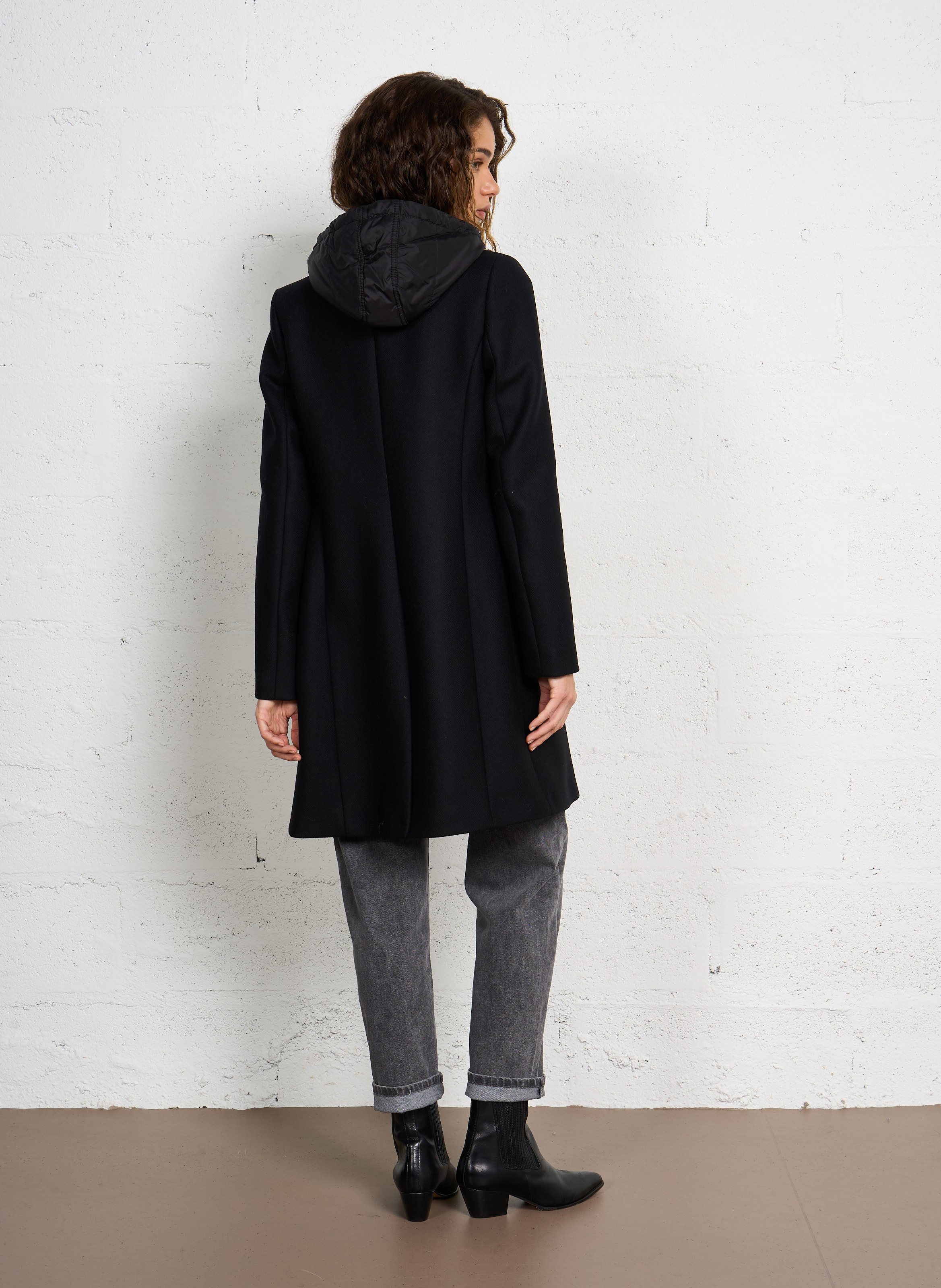 Wool broadcloth hooded coat IKKS Black