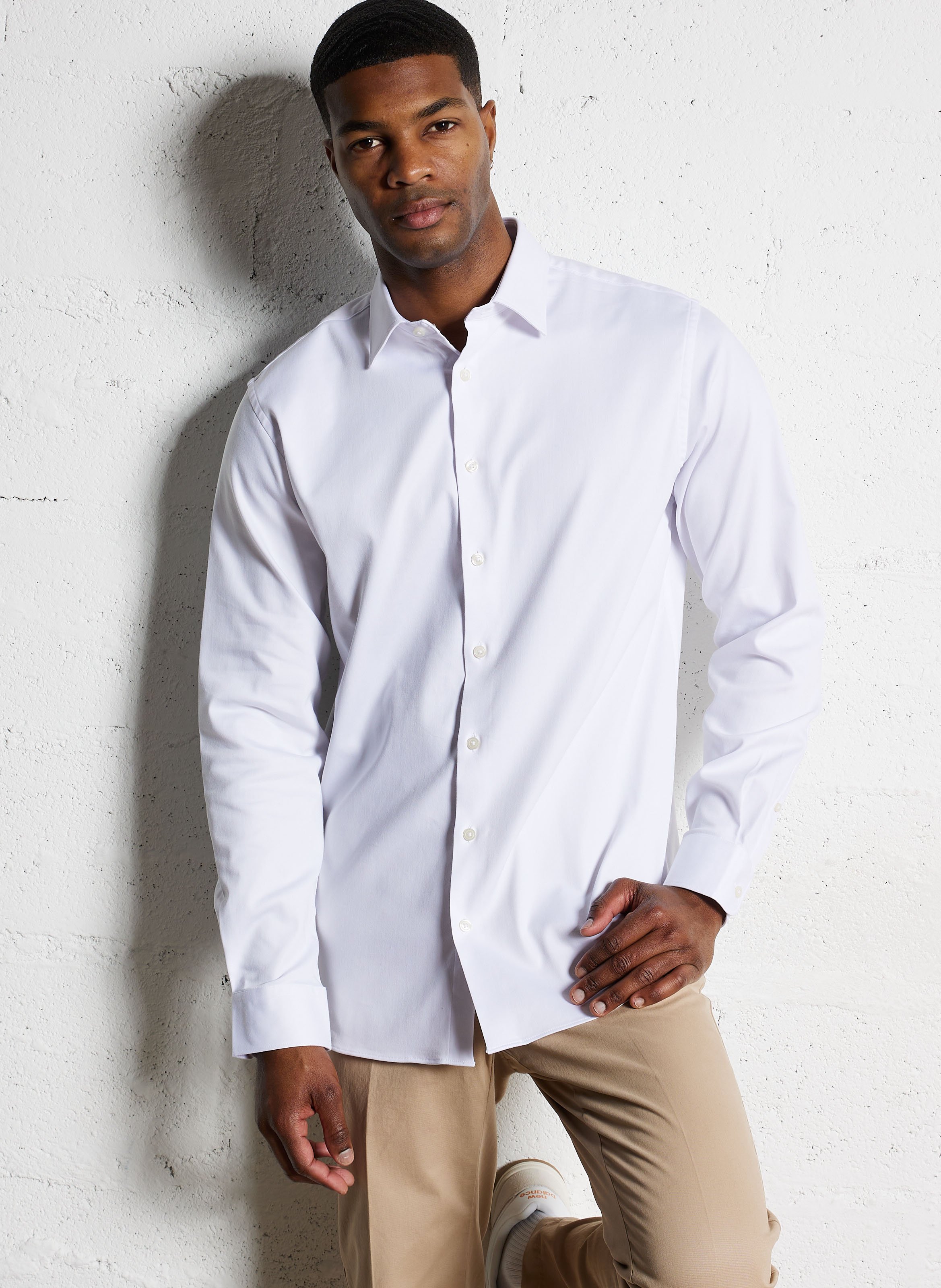 Regular shirt with classic collar in blended organic cotton SELECTED White