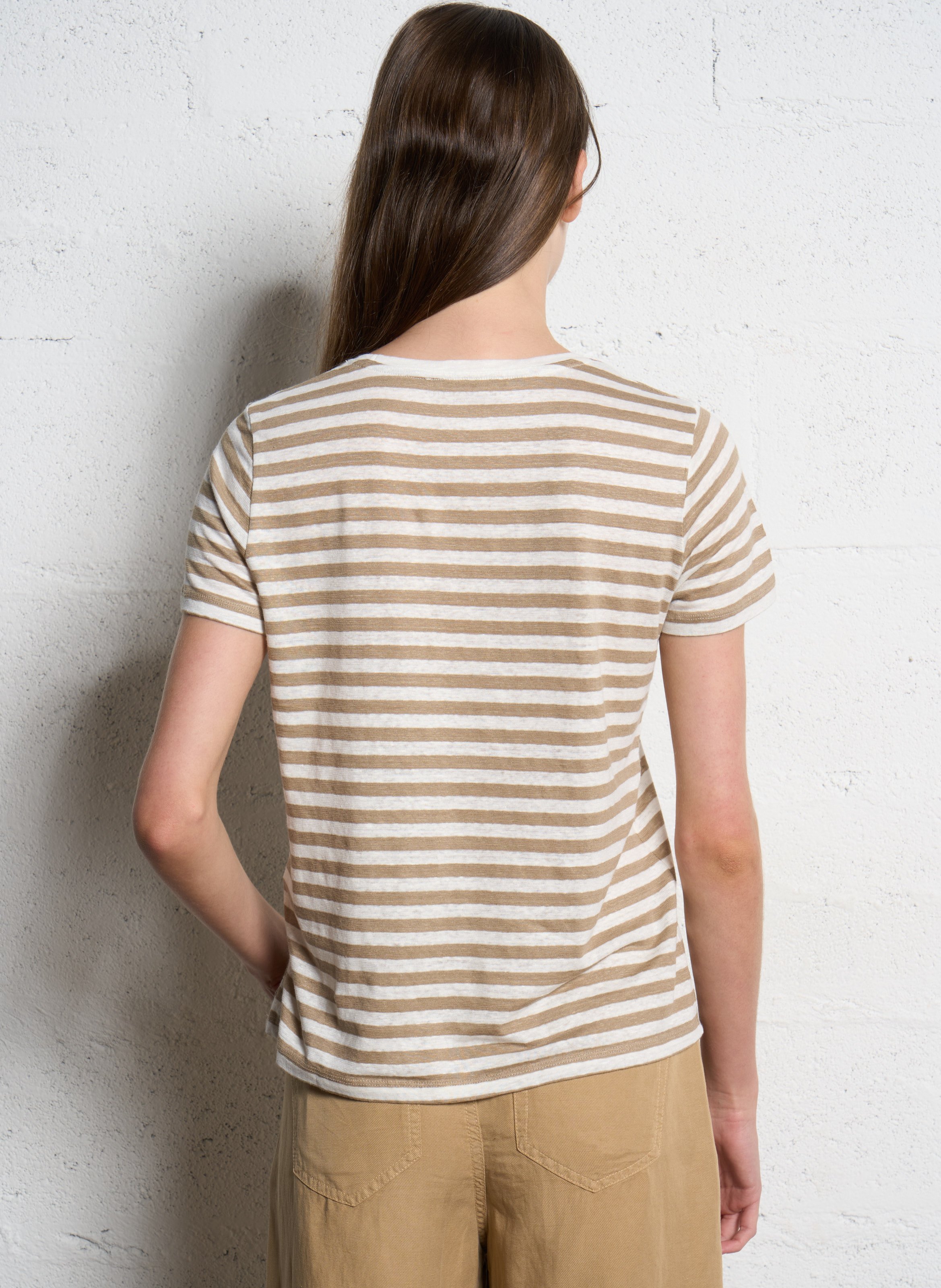 Striped linen blend t-shirt Beige