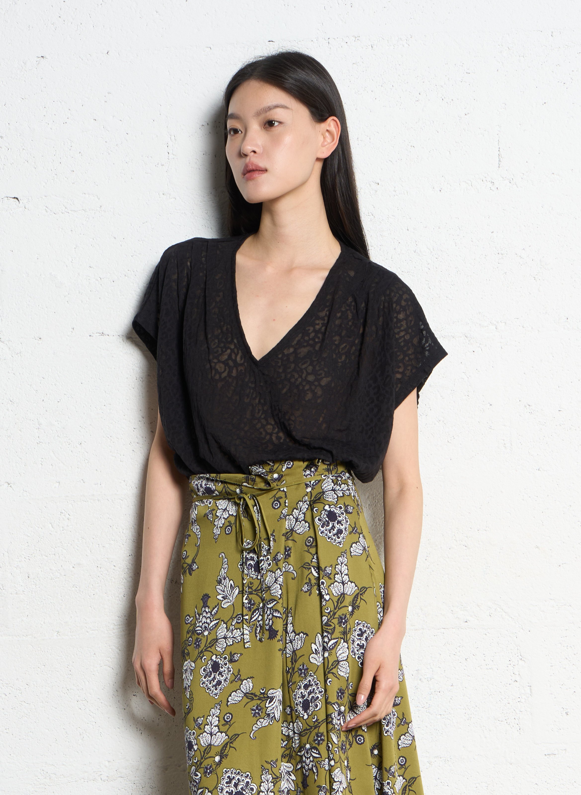 Baumwoll-T-Shirt mit V-Ausschnitt IKKS Schwarz