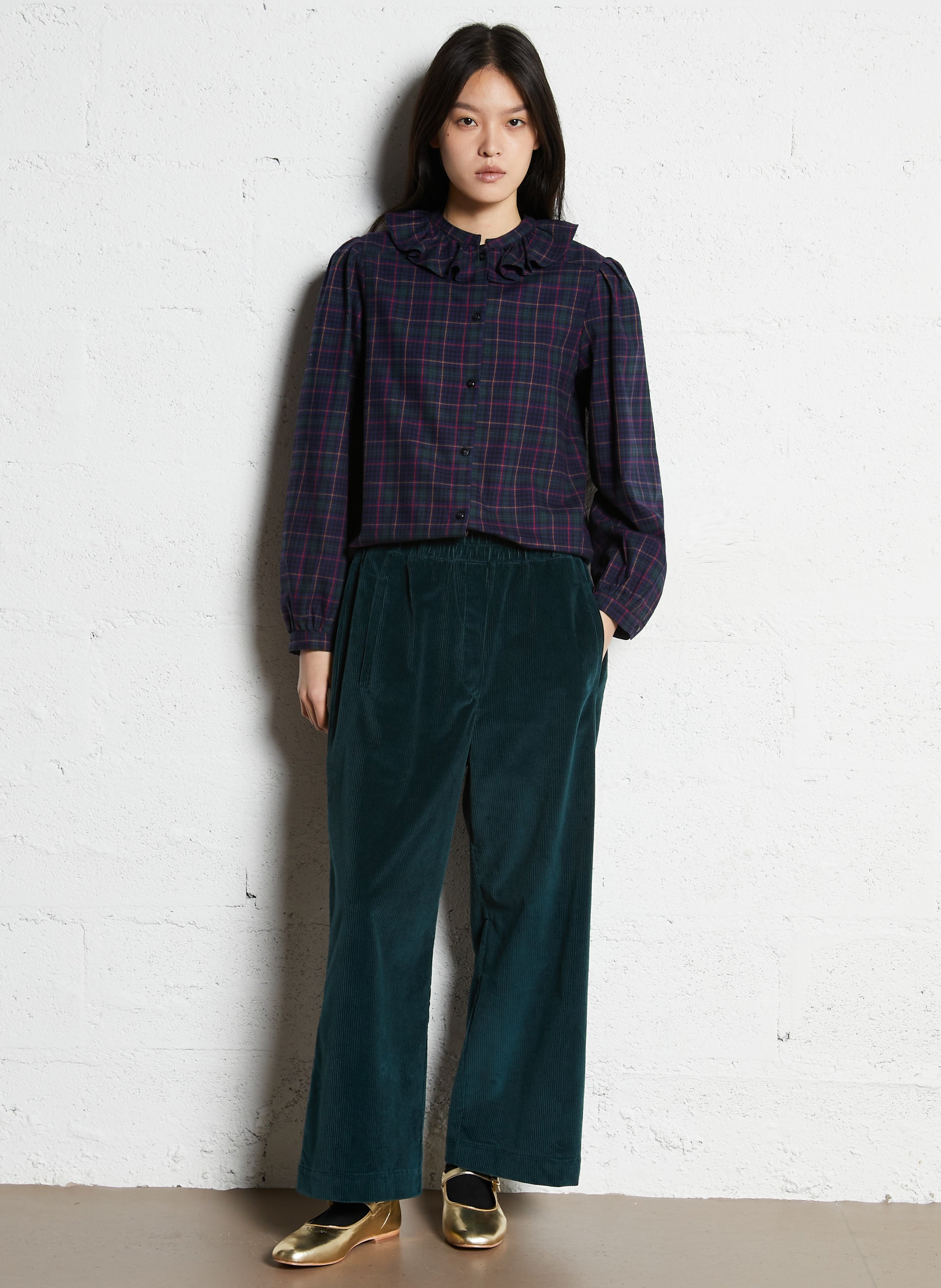 Rechte, katoenen blouse met print SUZIE WINKLE Blauw