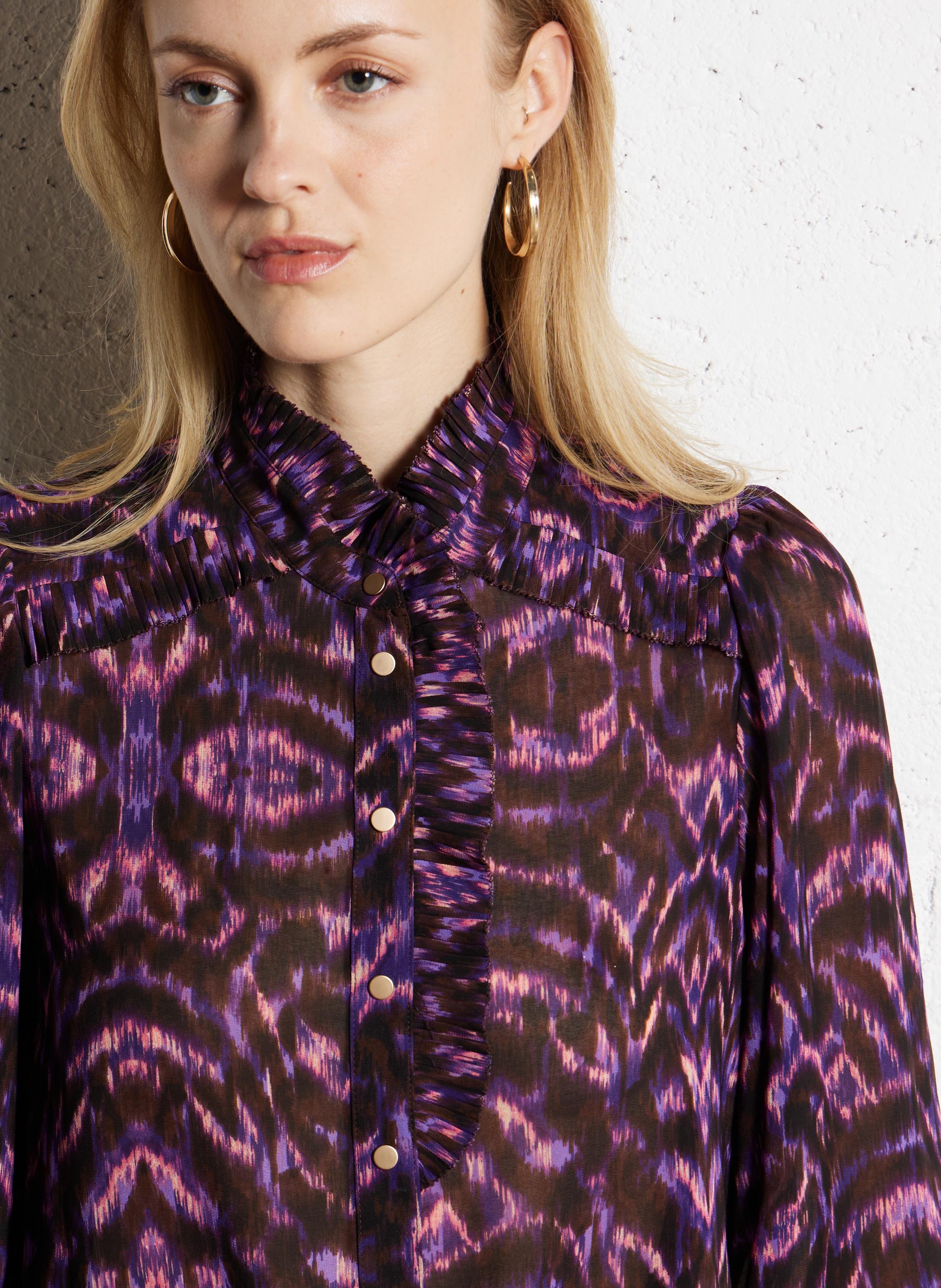 Straight buttoned blouse with patterns SUNCOO Purple