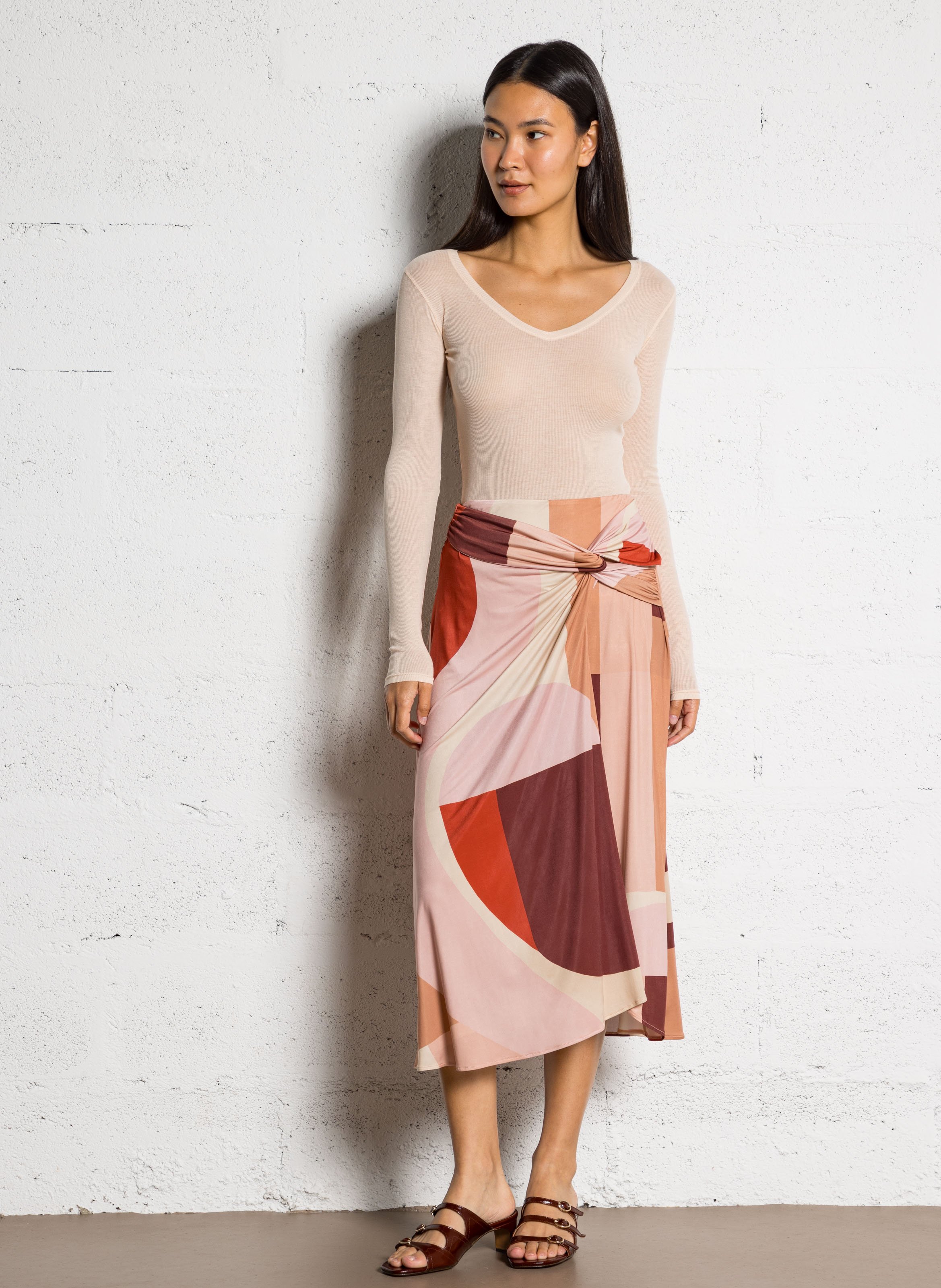 Fitted V-neck cotton t-shirt AMERICAN VINTAGE Beige