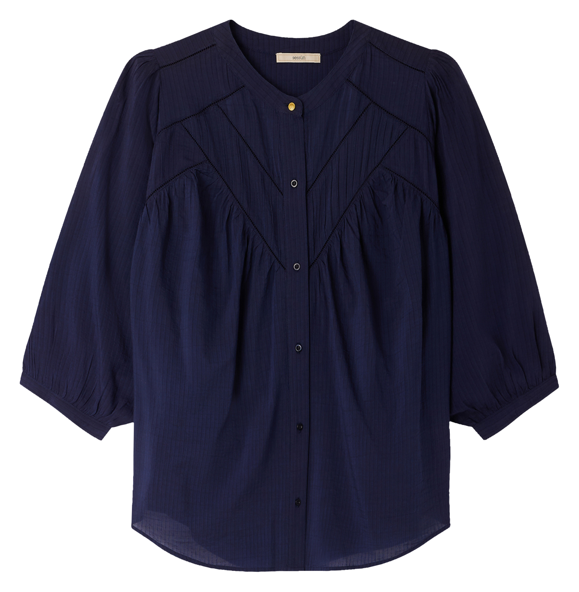 Loose-fit cotton-blend shirt with mandarin collar SESSUN Blue