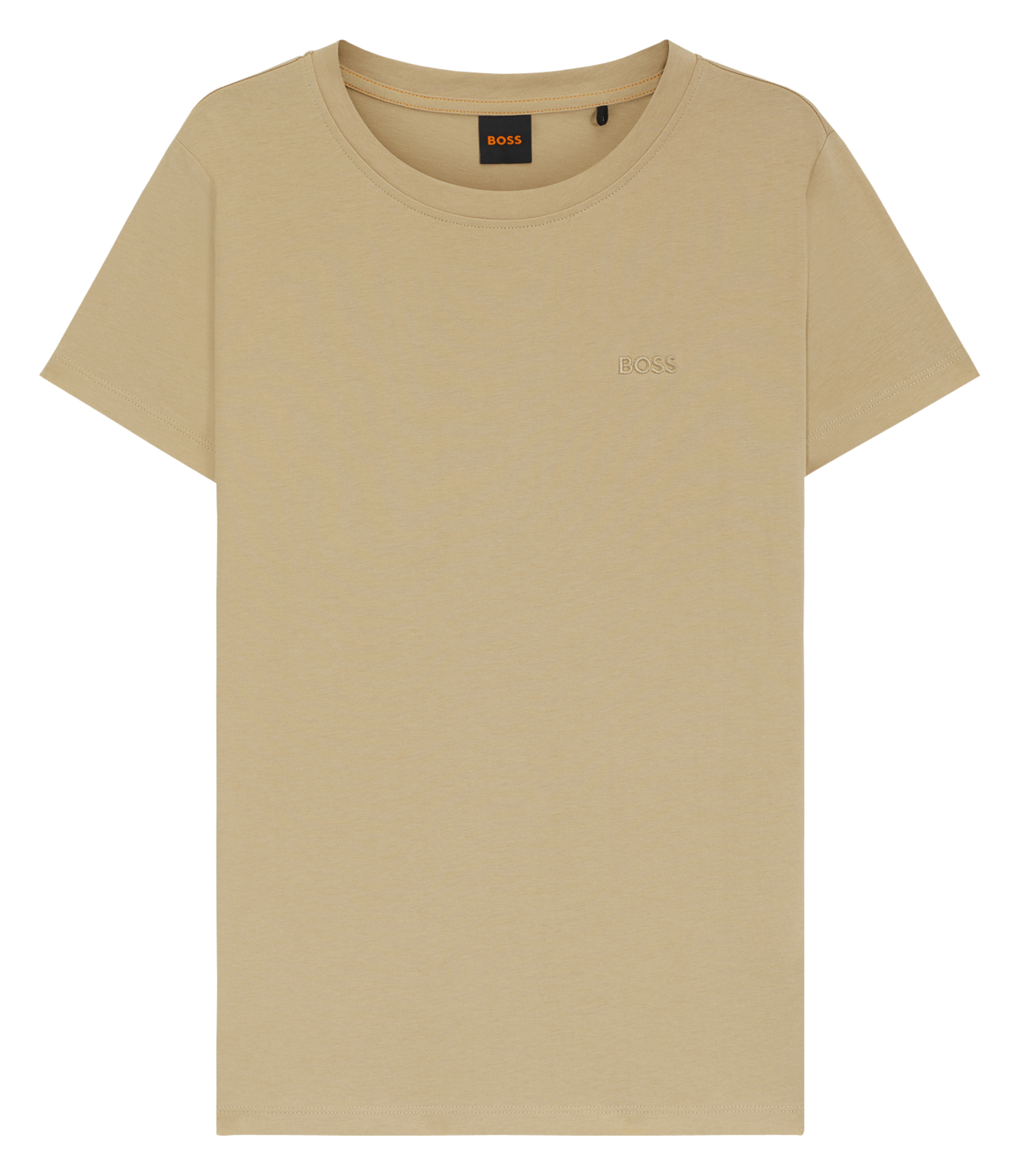 Tee-shirt droit col rond brodé en laine vierge BOSS Marron