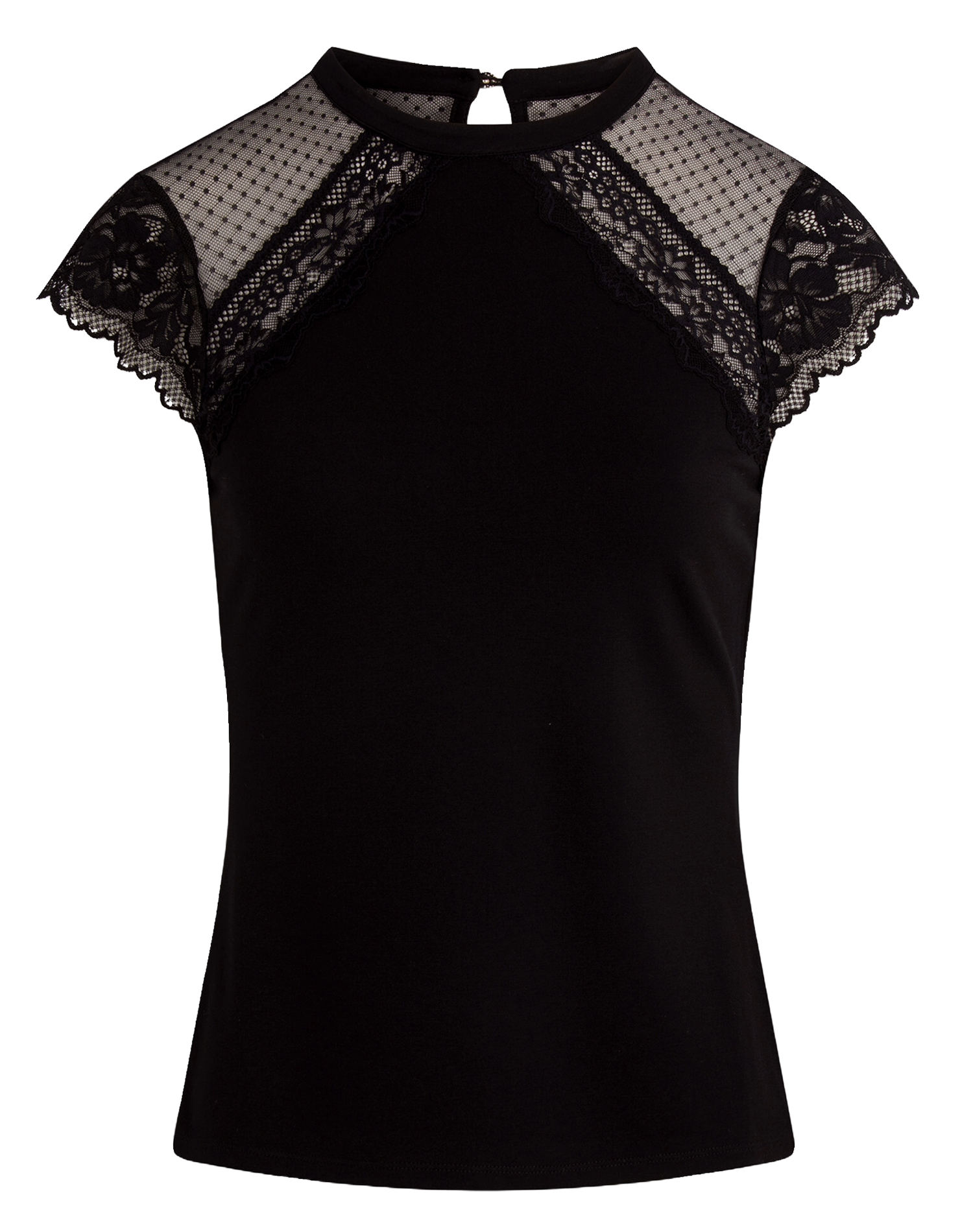 Fitted top with lace and Swiss dot MORGAN Black