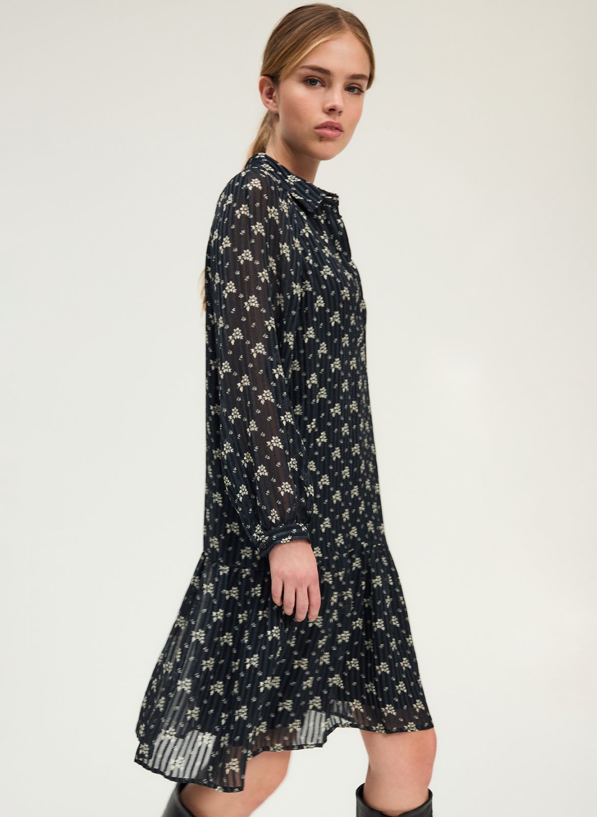 Halflange jurk met klassieke kraag en print PABLO Blauw